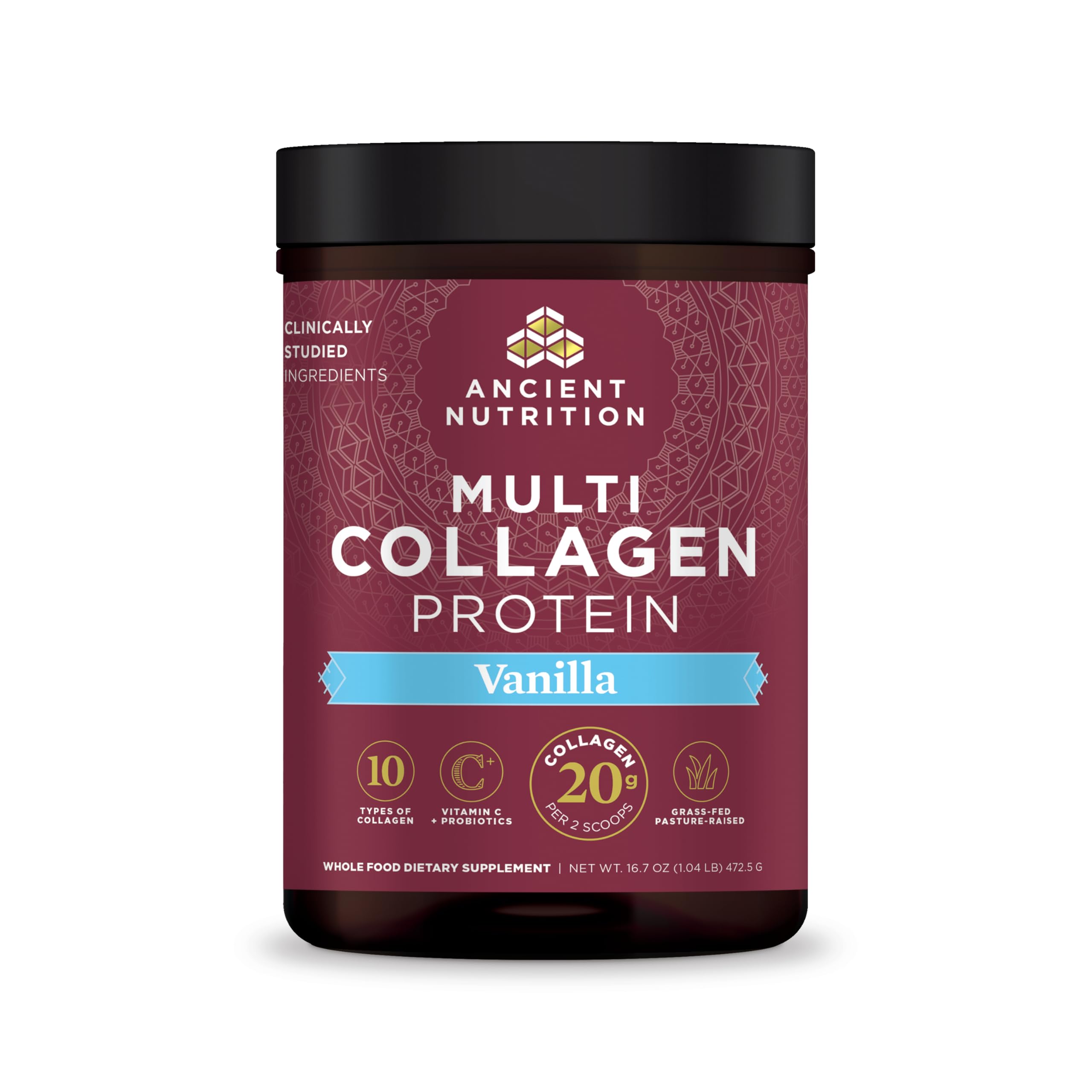 Ancient Nutrition Multi Collagen Vanilla Protein Powder with Vitamin C - Hydrolyzed Collagen Peptides for Skin, Nails & Gut Health - 16.7oz (45 Servings) | Supports Joint Recovery, Post-Workout Recovery & Healthy Aging