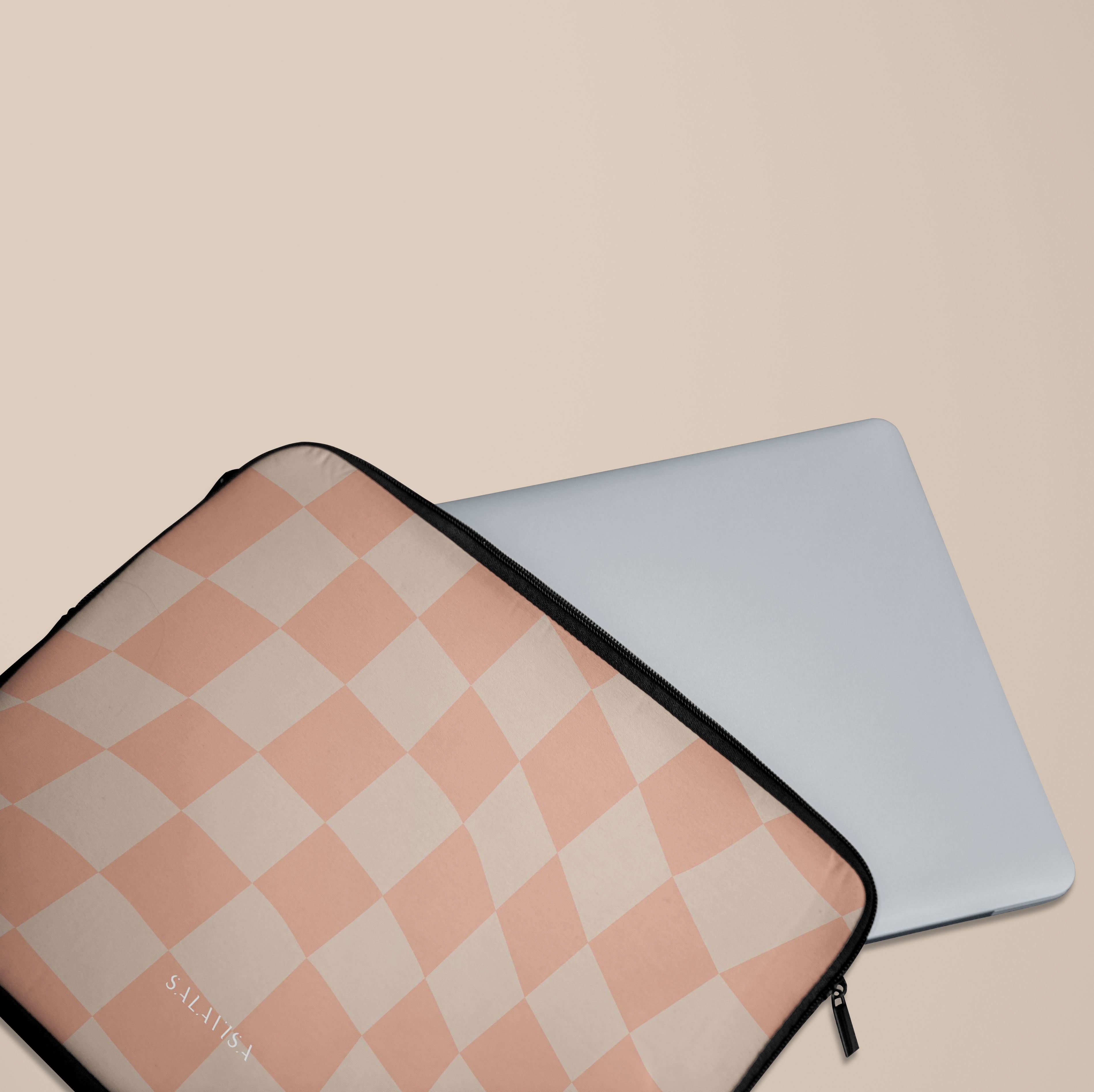Stylish Neutral Wave Checkered Laptop Sleeve Case - Protective 13-15 Inch MacBook/Notebook Cover - Perfect for Work, School & Travel Accessories
