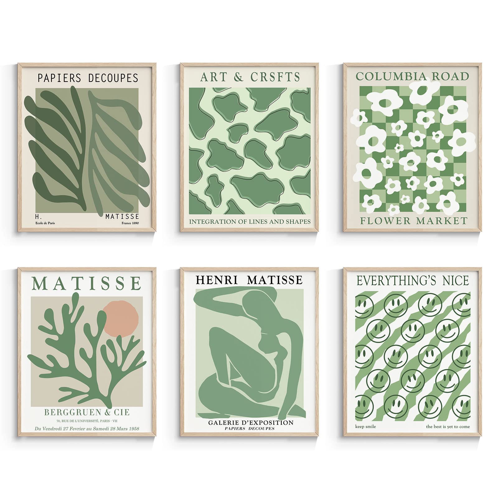 InSimSea Sage Green Abstract Wall Art Prints - 8x10 Inch Matisse Style Poster for Bedroom, Living Room, Office & Kitchen Decor - Aesthetic Preppy Room Artwork (UNFRAMED) | Perfect for Modern Home, Dorm & Gift Ideas