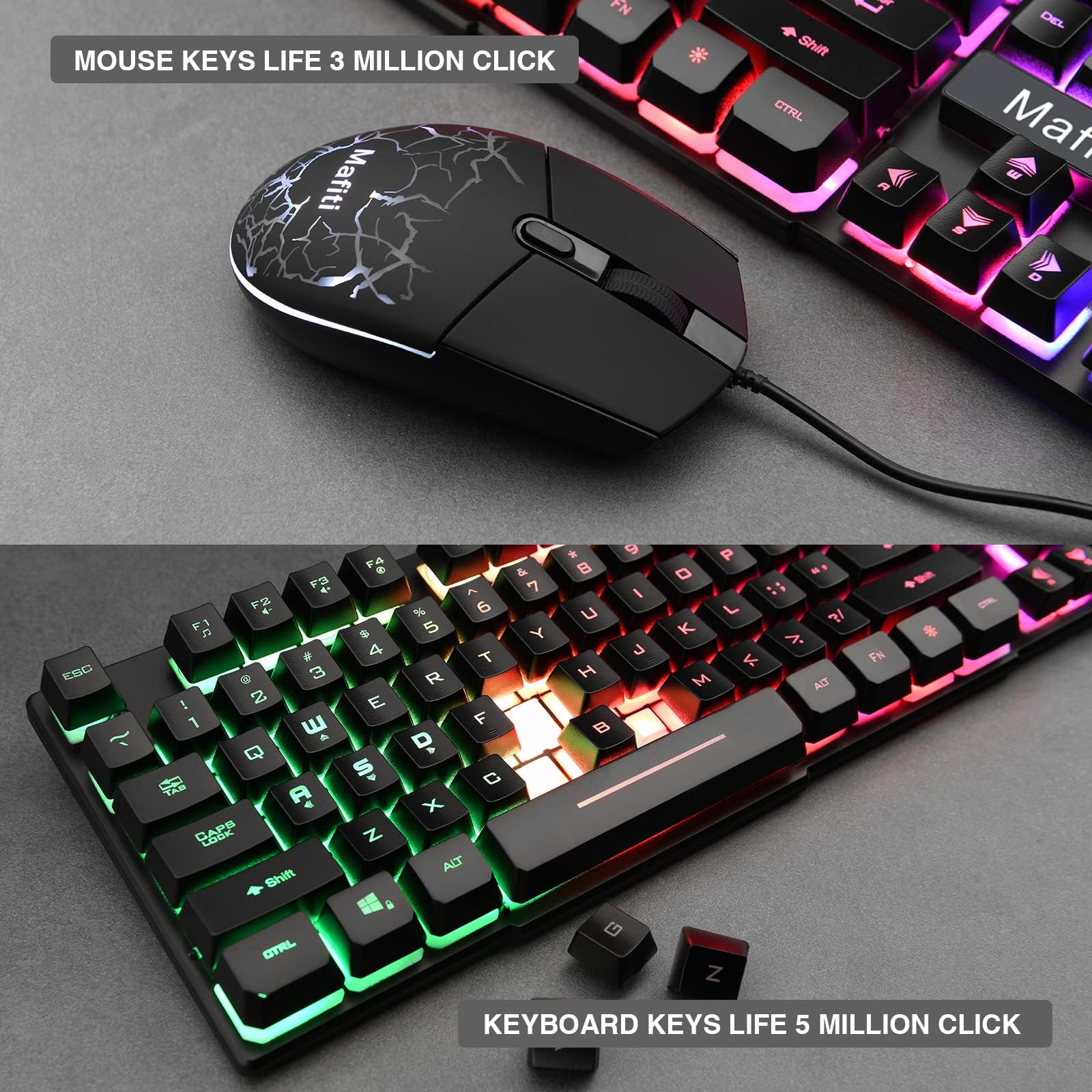 Mafiti RK101 RGB Backlit Wired Keyboard and Mouse Combo for PC, Mac, Laptop, Desktop - Gaming & Office Use with USB Connectivity | Perfect for Work, Gaming, and Home Computing