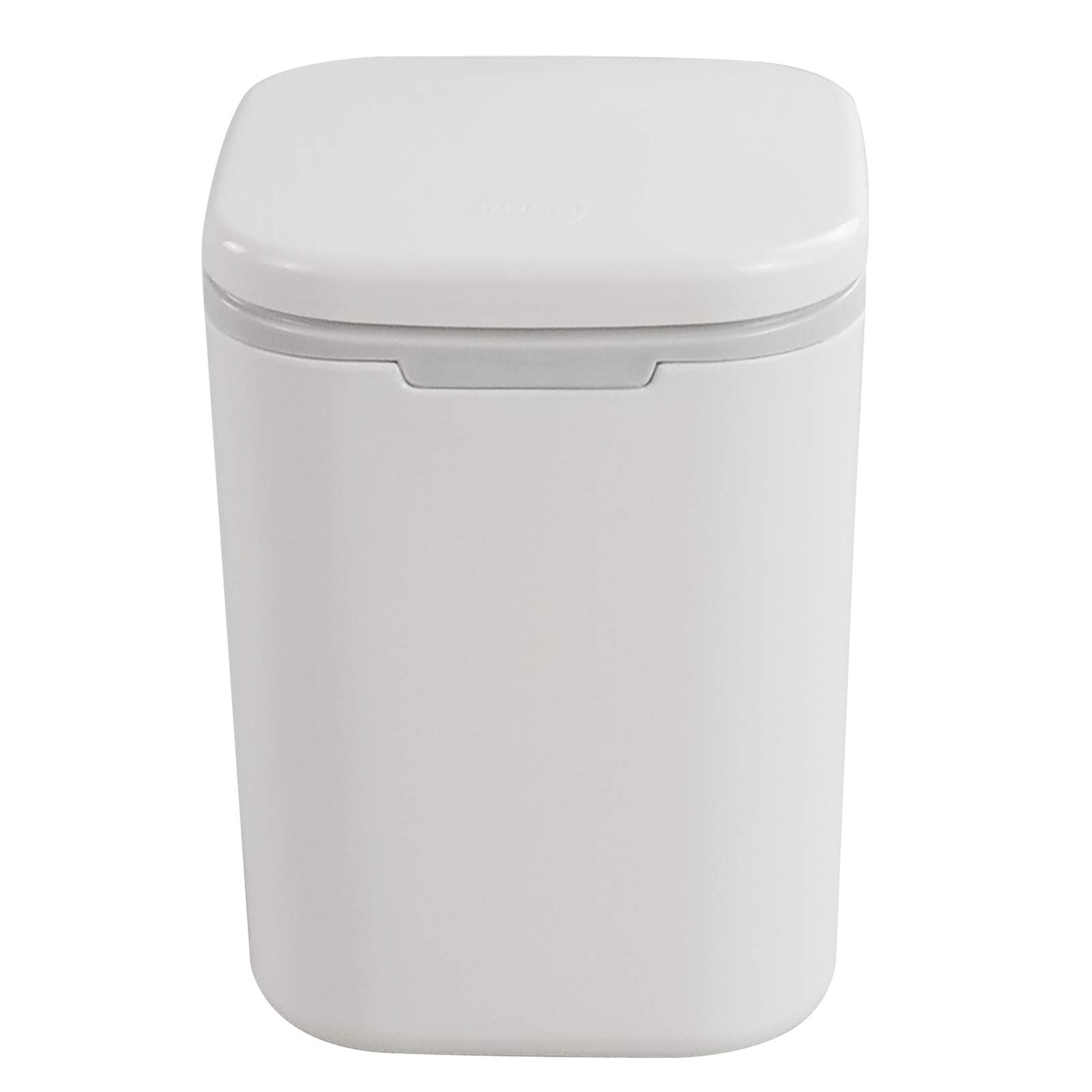 0.5 Gallon Plastic Mini Push-Button Garbage Can - 2L Small Trash Bin for Office Desk, Bathroom, Bedroom, Kitchen - Compact White Wastebasket for Home & Office Use