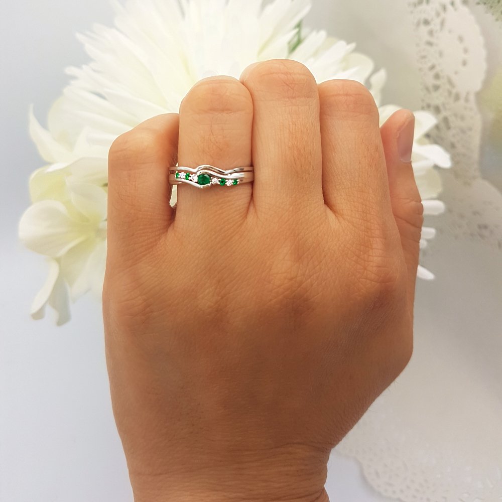 Dazzlingrock Collection 10K Solid White Gold Emerald & White Diamond Bridal Promise Engagement Ring Set - Perfect for Proposals, Anniversaries & Special Occasions