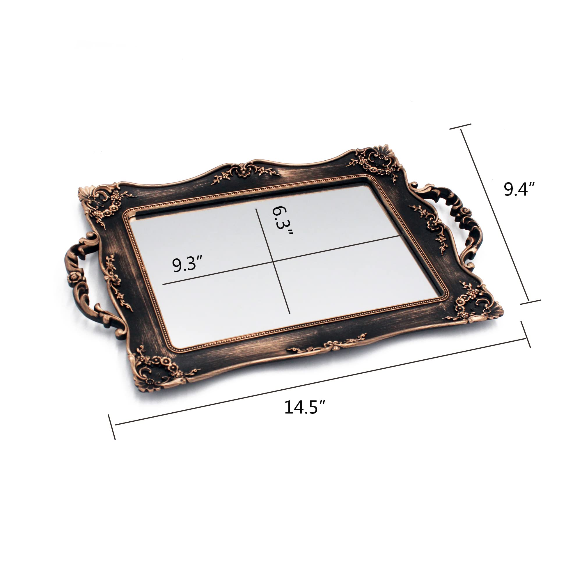 Antique Gold Framed Square Mirror Tray - 9.5