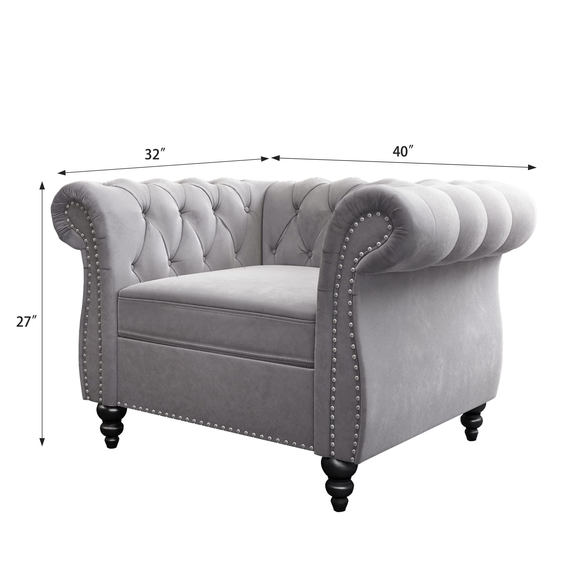 QHITTY Velvet Chesterfield Accent Chair - Modern Tufted Upholstered Living Room Furniture in Grey | Perfect for Home Office, Lounge & Reading Nook