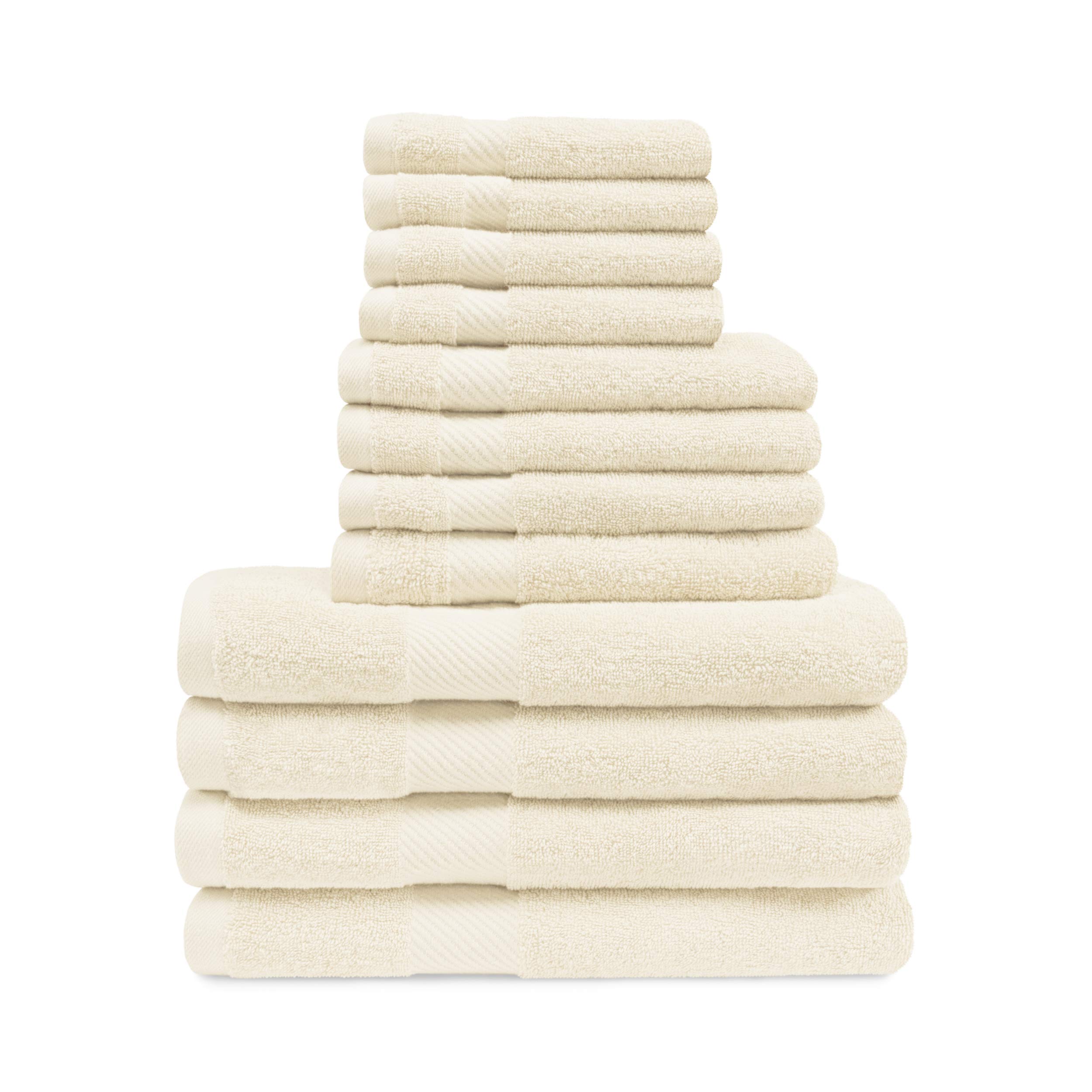 Premium 12-Piece Egyptian Cotton Towel Set - Soft Bath, Hand & Washcloths (Ivory) - Luxury Hotel & Spa Quality for Bathroom, Guest Room & Gifting