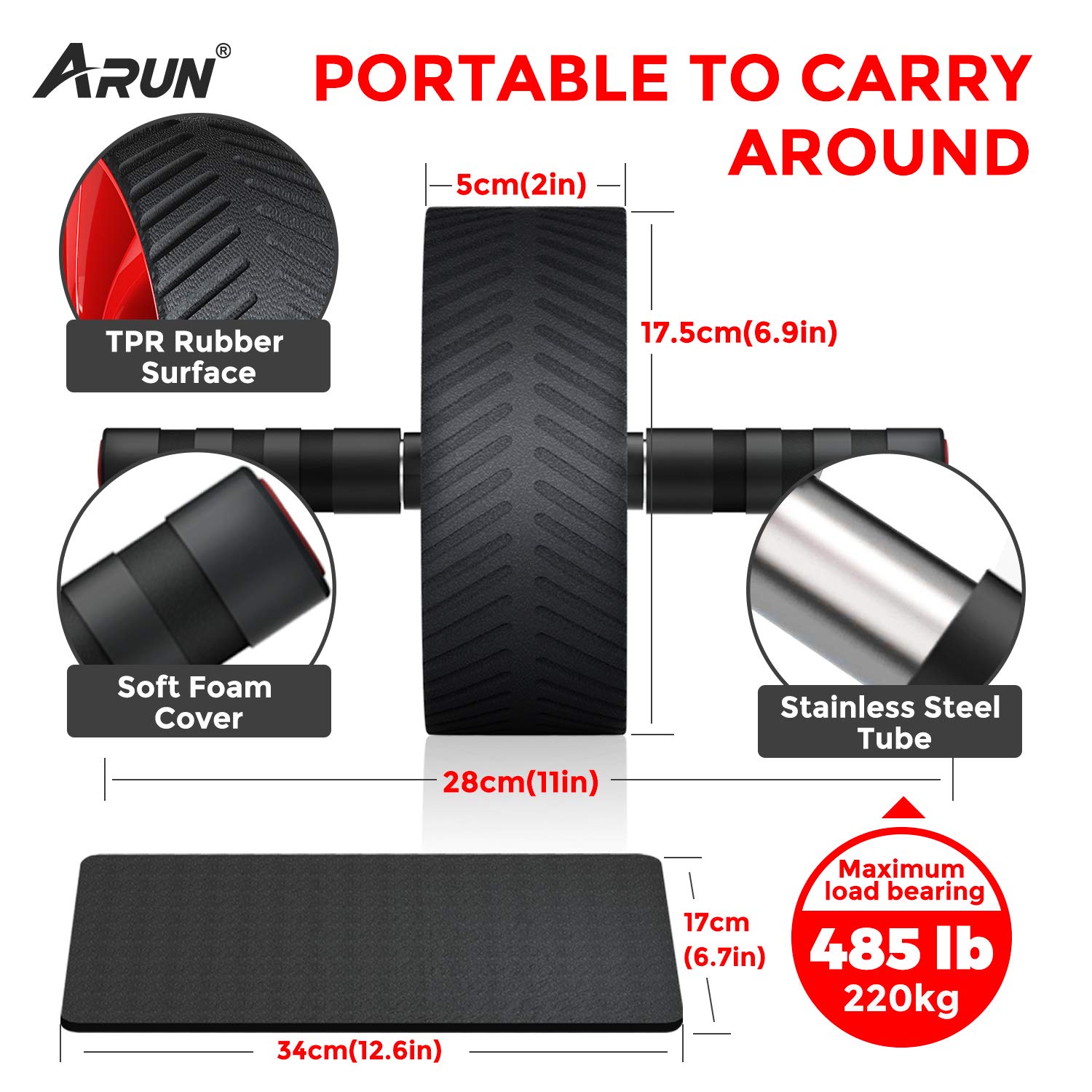ARUN 5-in-1 Ab Roller Wheel for Core Strength Training - Abdominal Exercise Equipment with Resistance Bands, Knee Pad & Jump Rope - Perfect for Home Gym Workouts, Fitness Enthusiasts & Full Body Toning