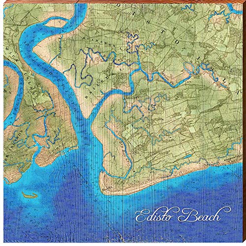 Edisto Beach South Carolina Topographical Map Wall Art - 30x30 Inches Coastal Decor for Home Office & Beach House