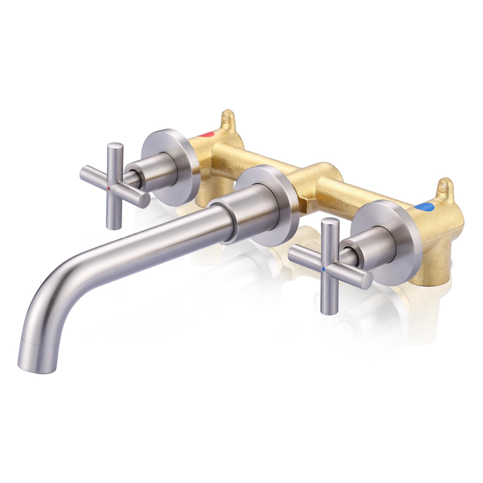 ARCORA Brushed Nickel Wall Mount Bathroom Faucet - 2 Handle Vessel Sink Faucet with Rough-in Valve - Perfect for Modern Bathrooms & Powder Rooms