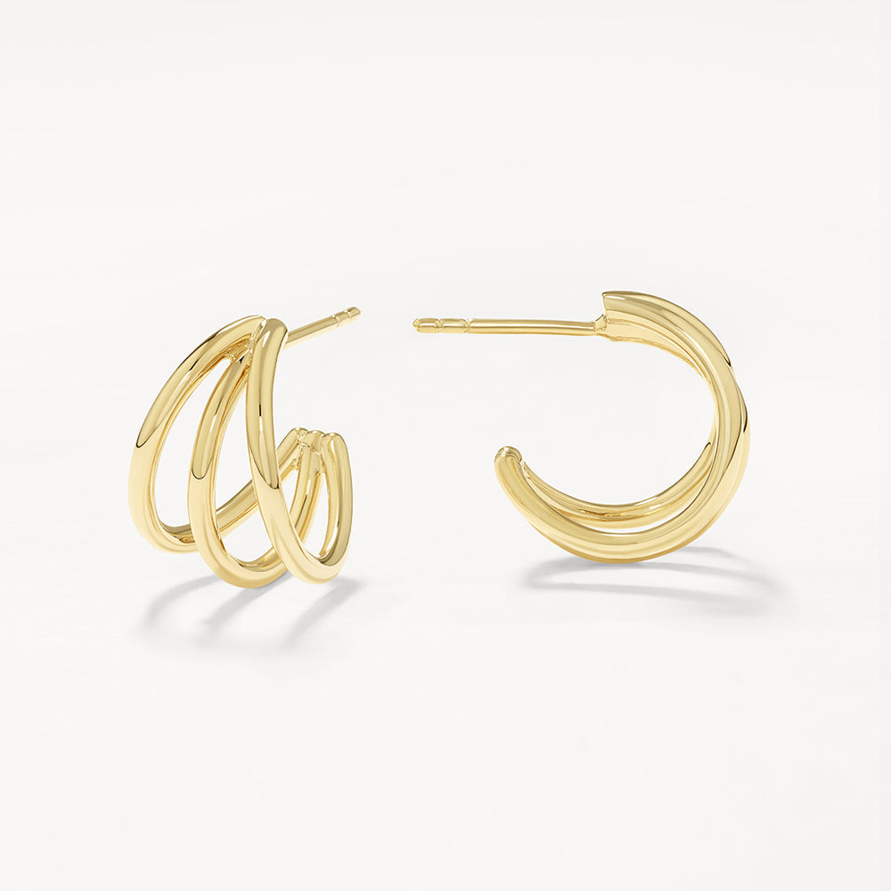 Gold Triple Hoop Stud Earrings for Women - Trendy Stackable Earrings for Everyday Wear, Parties & Special Occasions