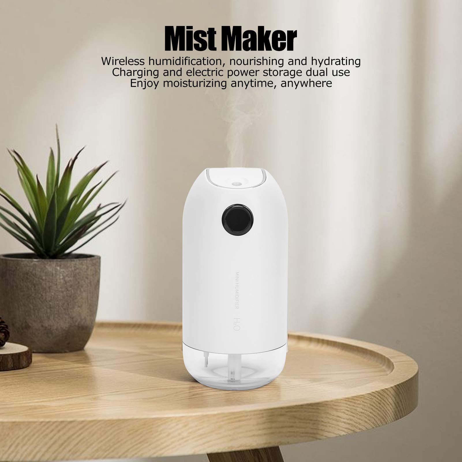 500ml Mini USB Rechargeable Humidifier - Portable Air Humidifier with Night Light for Home, Office, Bedroom & Car | White Cool Mist Fog Maker for Dry Air Relief, Baby Nursery & Travel Use
