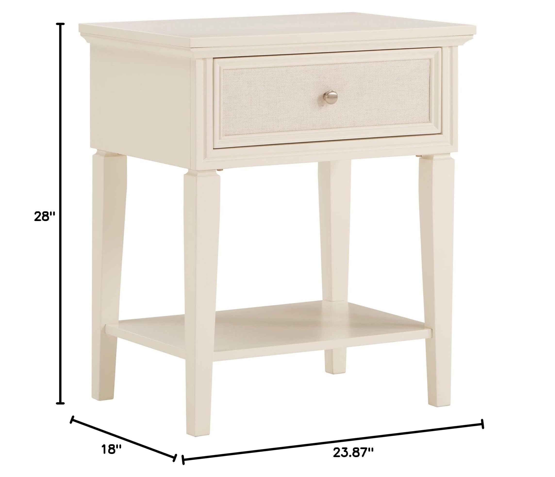 White Beige Linen Drawer Nightstand - 1-Drawer MDF Wood Bedside Table with Felt Lined Top & Hardware Included | Traditional Transitional Style for Bedroom, Living Room & Guest Room