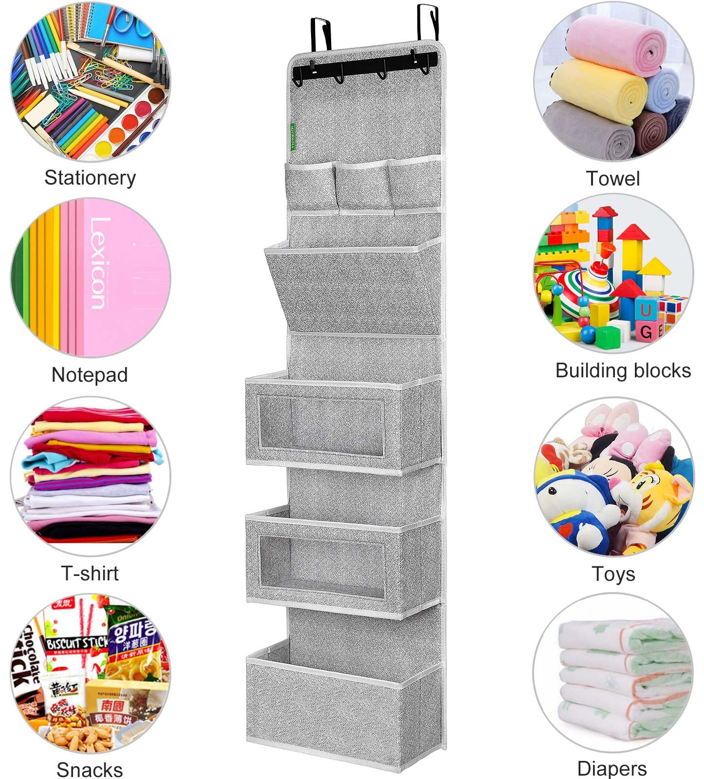 VICTORICH All-in-One Over the Door Organizer with Clear Pockets - Space Saving Hanging Storage for Bedroom, Bathroom & Office - Multi-Purpose Wall File & Shoe Organizer (New Grey)