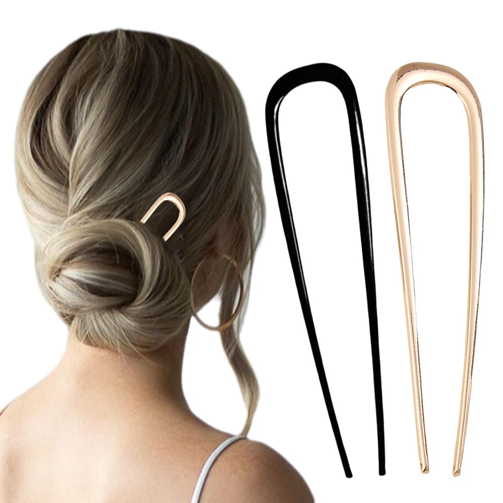 Vintage French Hair Pins for Women - Gold & Black U-Shaped Metal Hair Sticks for French Twist Hairstyles | Perfect for Weddings, Prom, and Everyday Elegant Updos