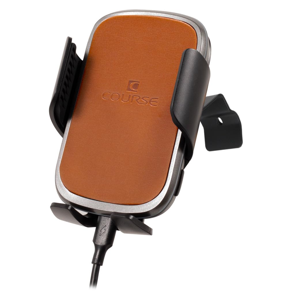 Course Motorsports Direct Fit Phone Mount for Tesla Model 3 (2018+) & Model Y (2020-Present) - Auto Closing Wireless Charging Cradle (Tan, Left Side) - Perfect for Hands-Free Navigation & Safe Driving