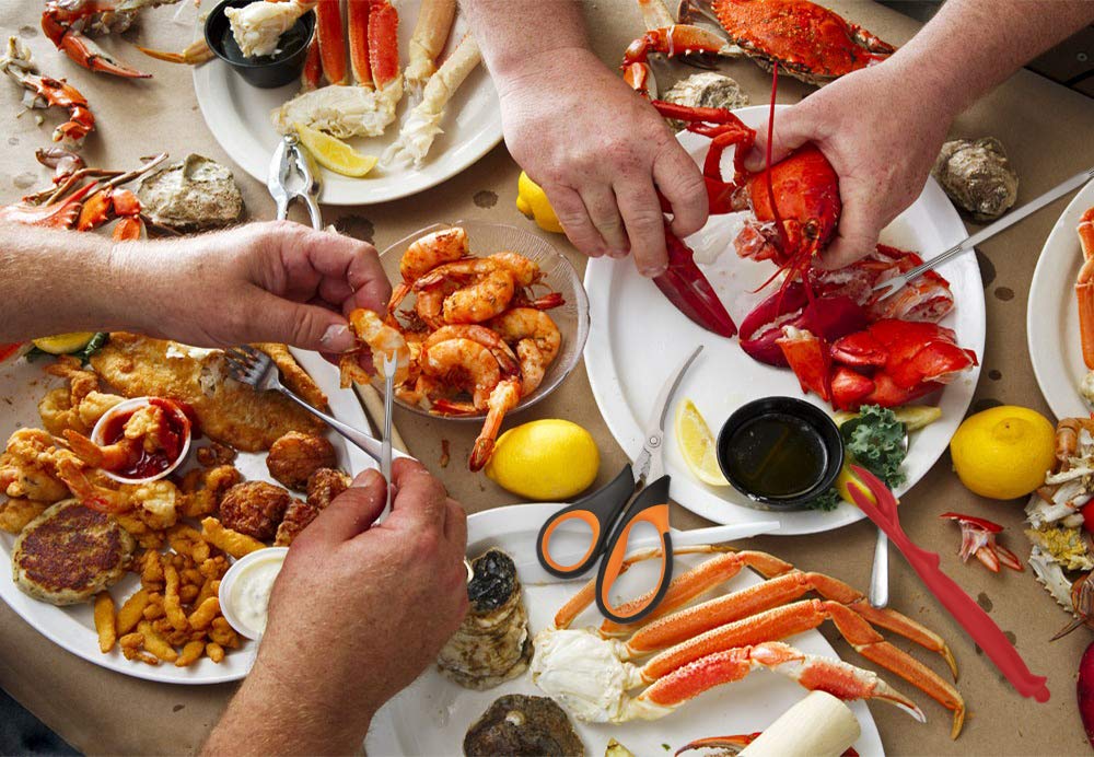 Premium 4-Piece Seafood Cracking & Picking Set - Includes 2 Crab Crackers, 4 Lobster Shellers, 4 Crab Leg Forks & 1 Seafood Scissors - Heavy Duty Nut & Shellfish Cracker Kit for Crab Legs, Lobster, Shrimp & More - Perfect for Seafood Boils, Dinner Parties & Family Gatherings