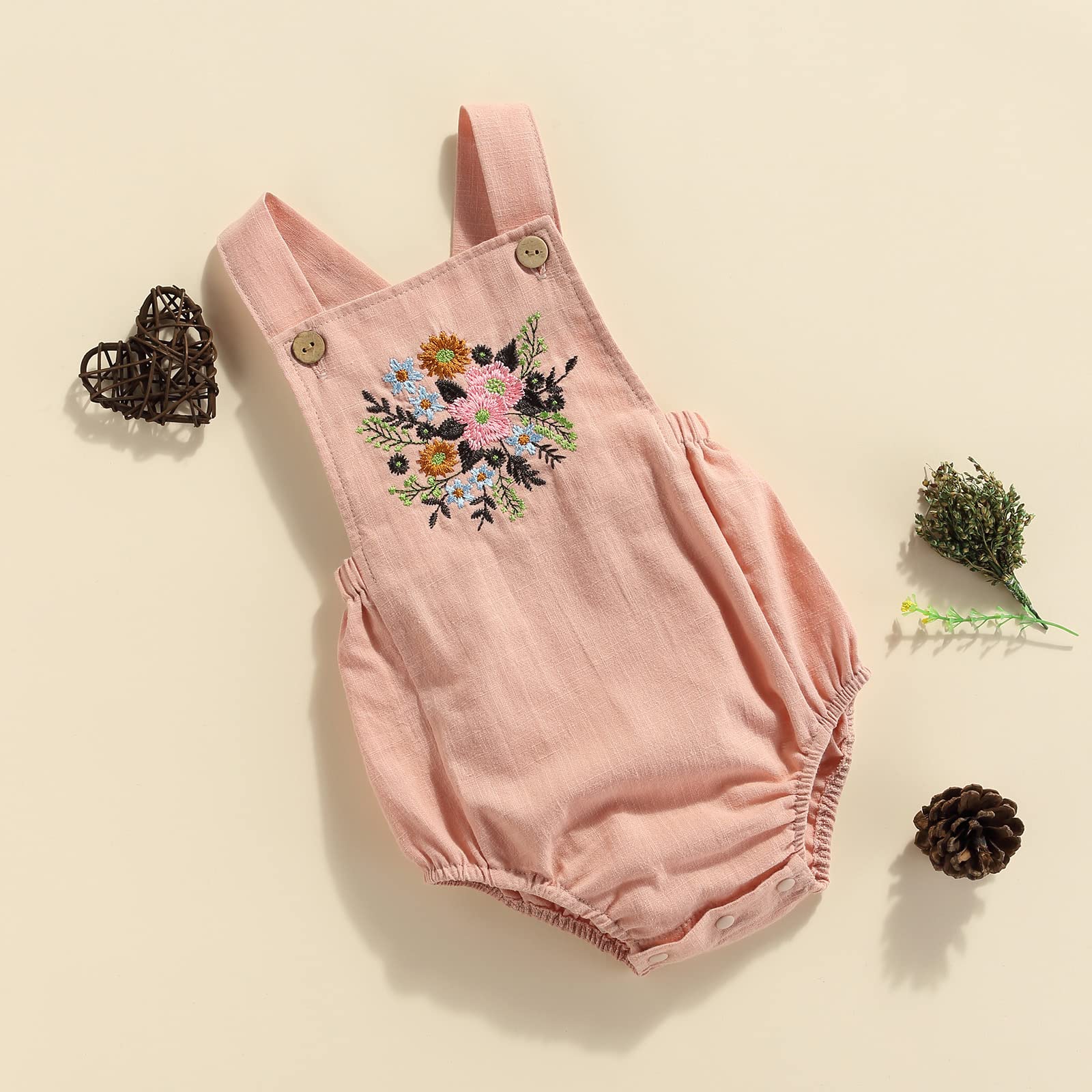 MERSARIPHY Boho Baby Girl Clothes - Cotton Linen Romper with Adjustable Straps, Newborn Bodysuit Tops for Summer - Perfect for Outdoor Play, Beach Trips & Photo Shoots