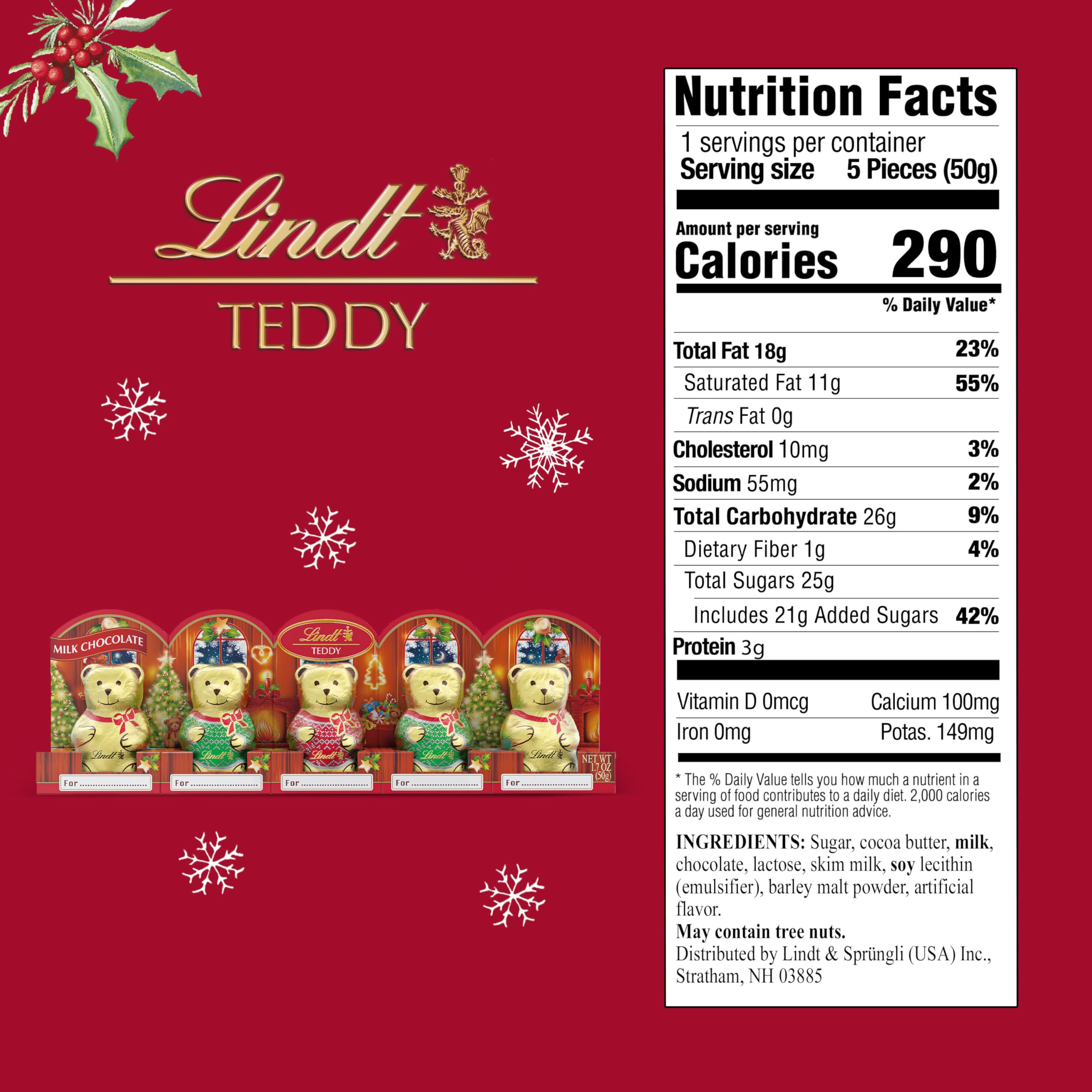 Lindt Mini TEDDY Bear Milk Chocolate Candy, 1.7 oz. 5-Pack - Delicious Swiss Chocolate for Gifts, Parties & Holiday Treats | Perfect for Easter Baskets, Stocking Stuffers & Office Snacks