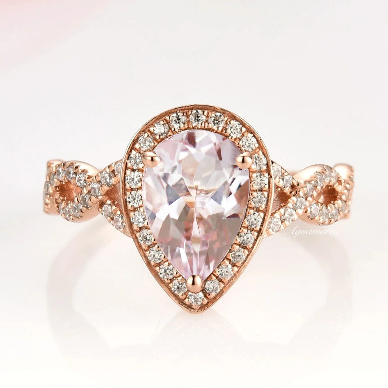 14K Rose Gold Vermeil Morganite Teardrop Ring Set for Women - Elegant Stackable Rings for Engagement, Wedding, Anniversary & Everyday Wear