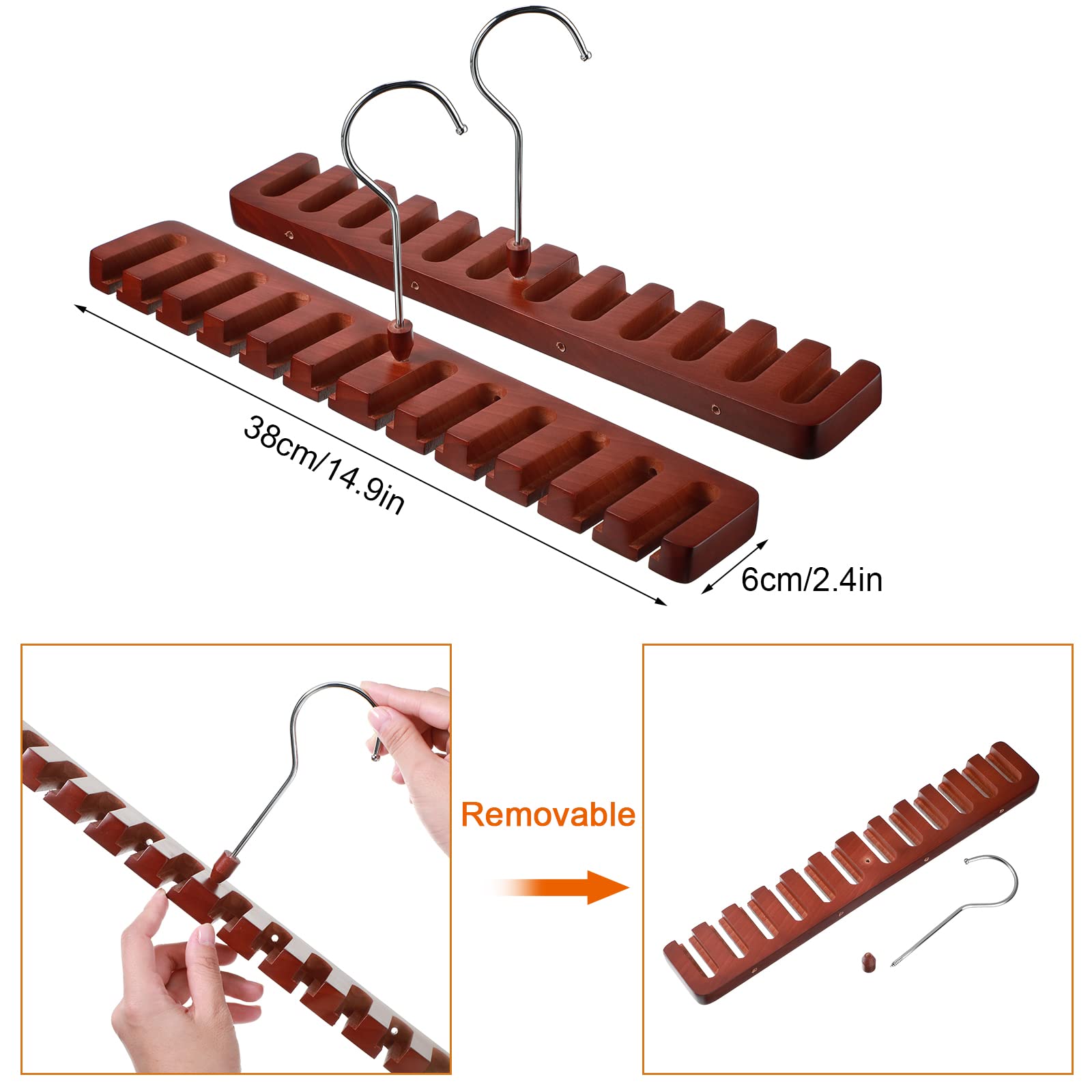 Jetec 2-Pack Wooden Belt Organizer Hanger - 12 Slot Wall Mount Belt Rack with Pre-Punched Holes & Acrylic Adhesives - Space Saving Closet Storage for Men & Women (Brown) - Perfect for Bedroom, Walk-in Closet or Dorm Organization