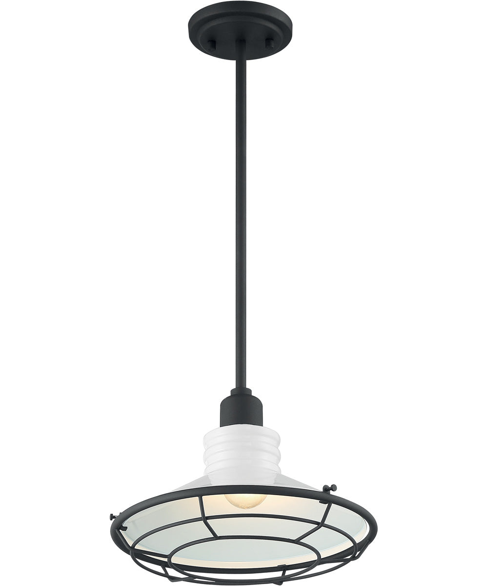 12W Blue Harbor 1-Light Pendant Light Fixture - Gloss White with Black Accents - Perfect for Kitchen Island, Dining Room, or Entryway Lighting
