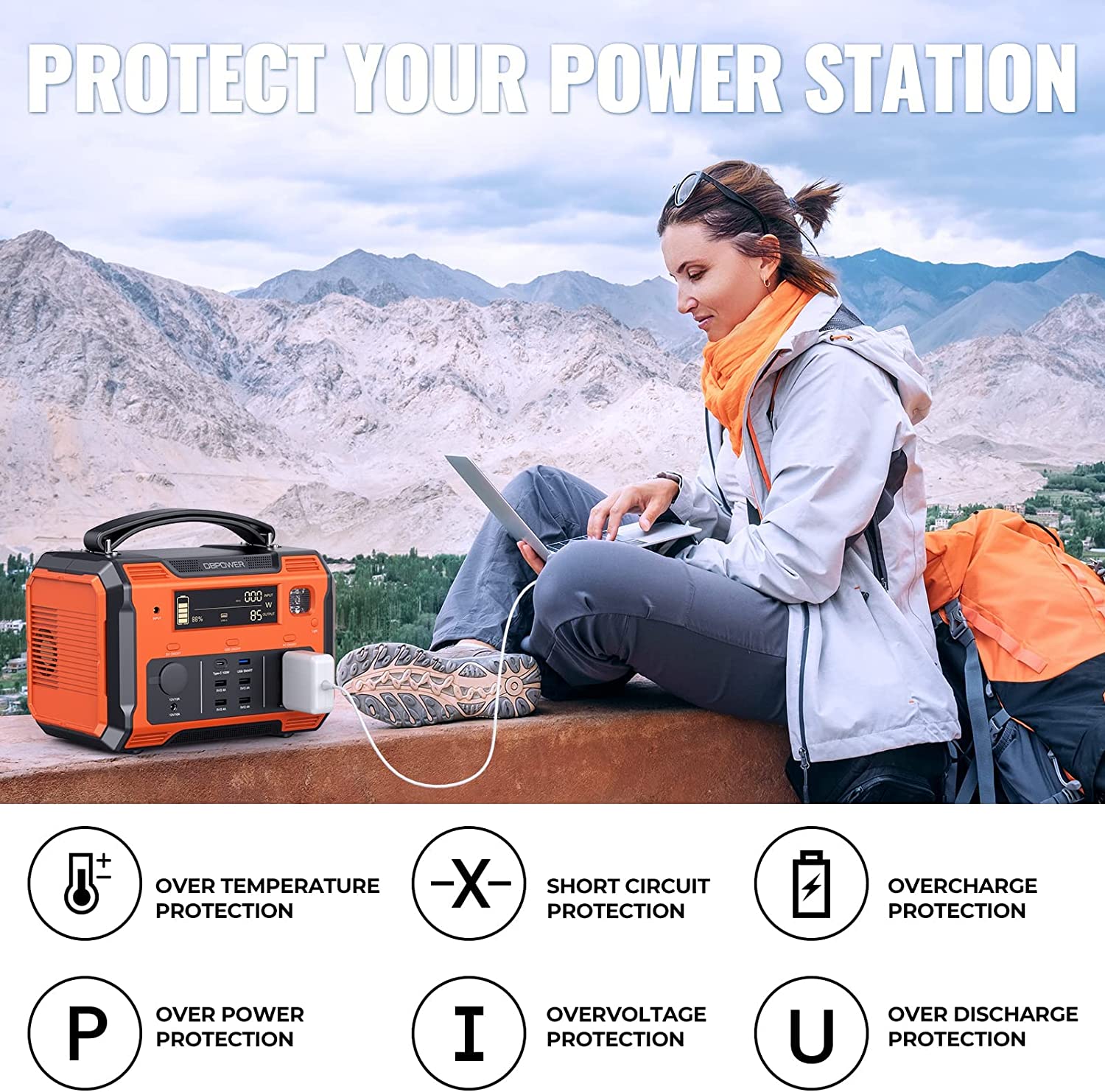DBPOWER PWPG0009 500W 505Wh 140000mAh Portable Power Station with LED Light - Solar Battery Generator for Camping, Outdoor Adventures & Emergency Backup Power