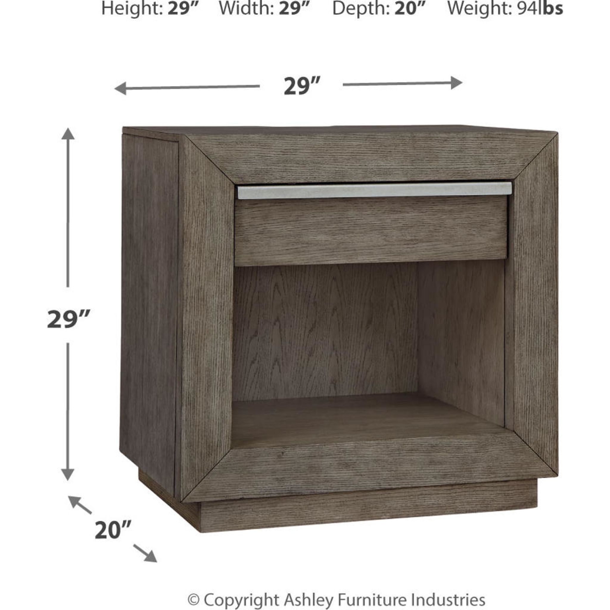 Anibecca Nightstand - Weathered Gray Finish, Modern Bedside Table with Storage Drawer for Bedroom, Living Room, or Office