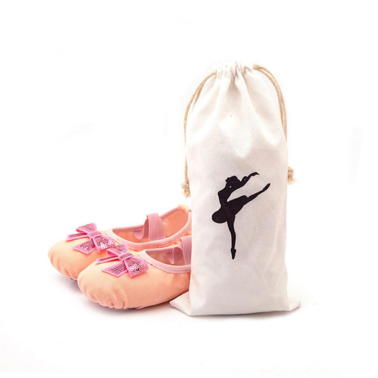 WHAMVOX Cute Ballet Dance Bag for Women & Girls - Washable Canvas Shoe Storage Pouch with Dancer Pattern - Perfect for Dance Classes, Rehearsals & Gym Essentials