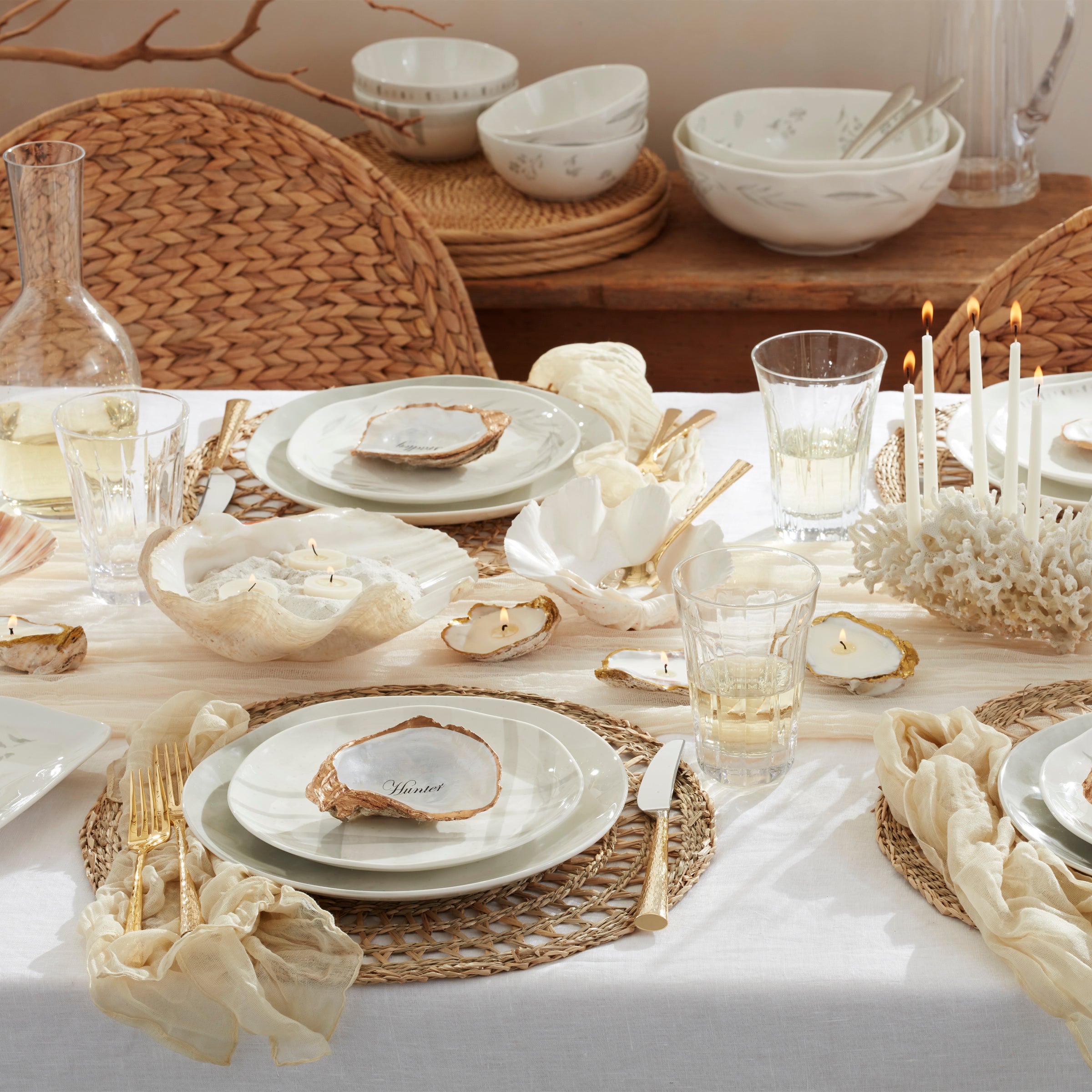 Premium Oyster Bay 12-Piece Dinnerware Set - Porcelain Plates, Bowls & Mugs - Elegant Dinner Set for Family Dining, Entertaining & Special Occasions