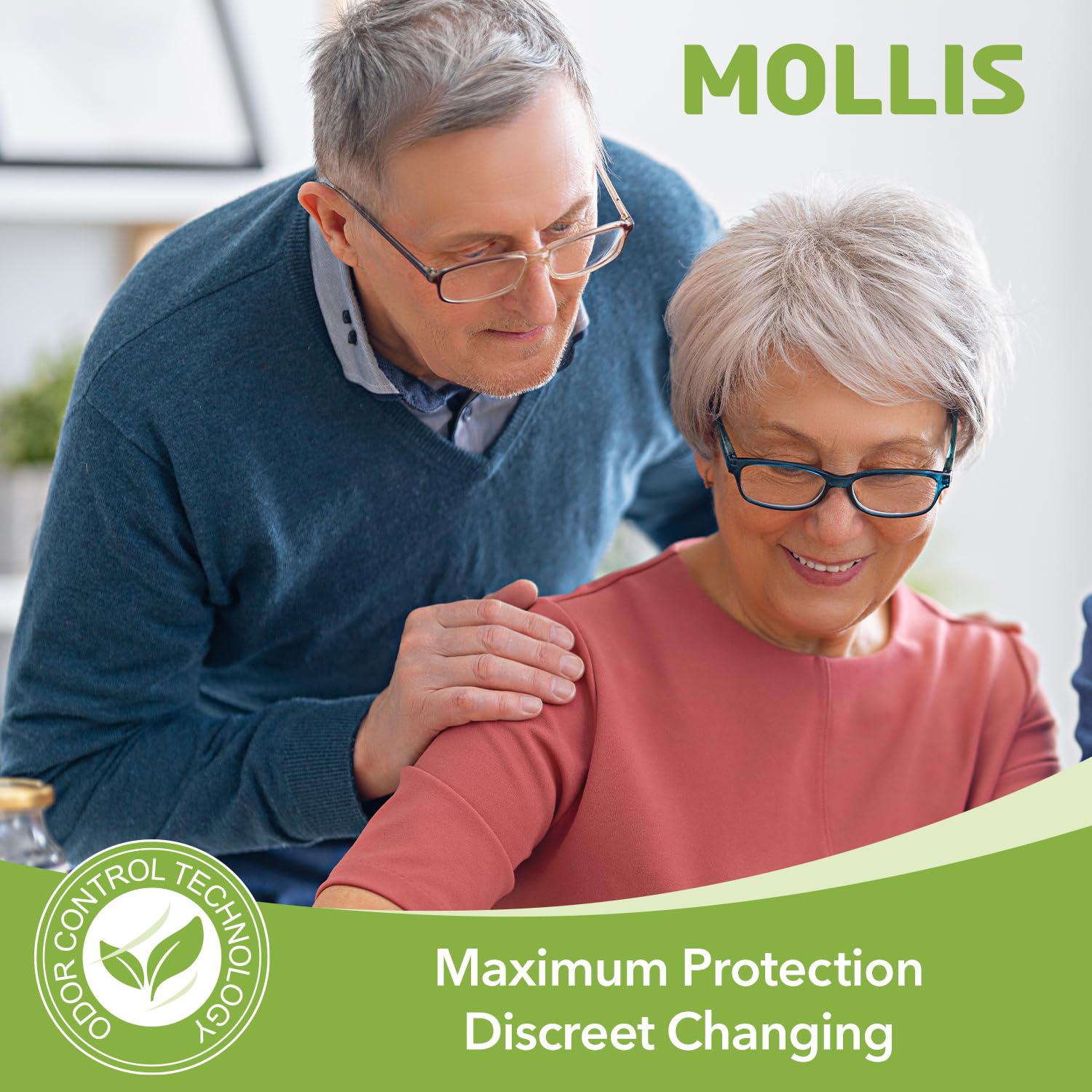 MOLLIS Adult Diapers for Women & Men - Unisex Disposable Incontinence Briefs with Tabs - Odor Control & Leak Protection - Large Size (60 Count, 4 Packs of 15) - Ideal for Overnight Use, Travel & Post-Surgery Care