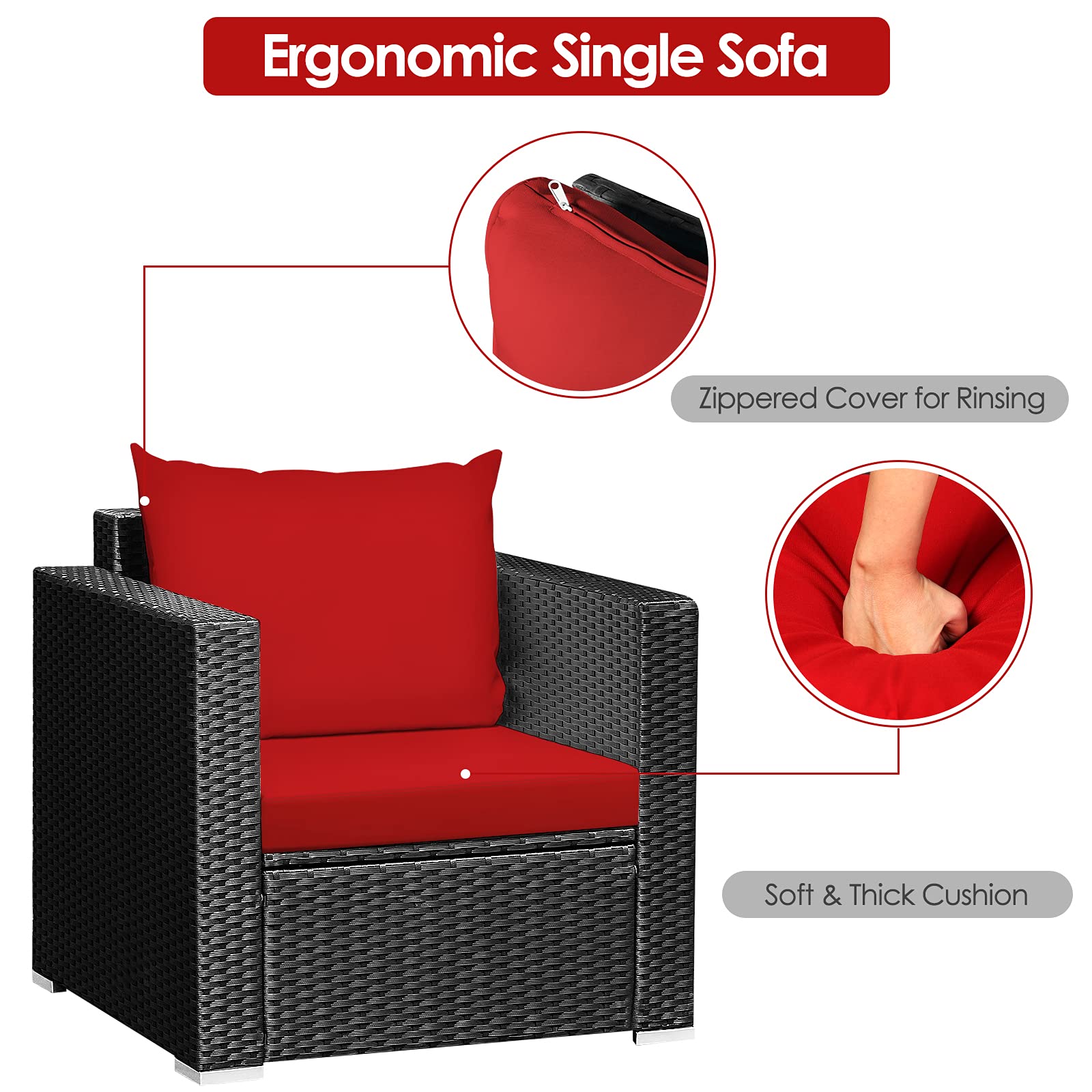 HappyGrill 3-Piece Rattan Wicker Patio Furniture Set with Coffee Table & Cushions - Outdoor Conversation Sofa Set for Garden, Balcony, Porch, Poolside | Perfect for Relaxing, Entertaining & Lounging in Your Backyard
