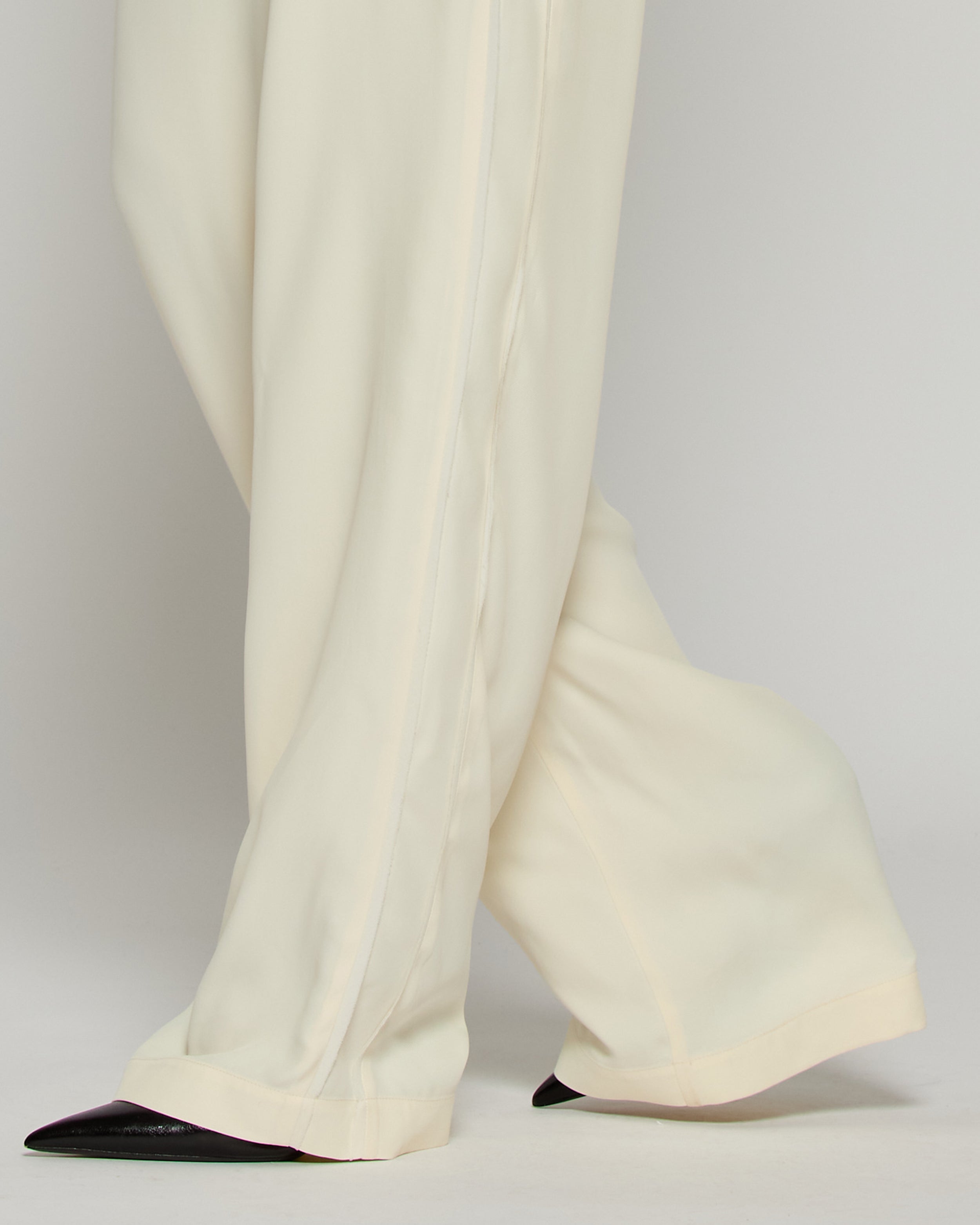 Elegant Tailored Women's Trousers with Georgette Trim in Cream - Perfect for Office Wear & Formal Occasions