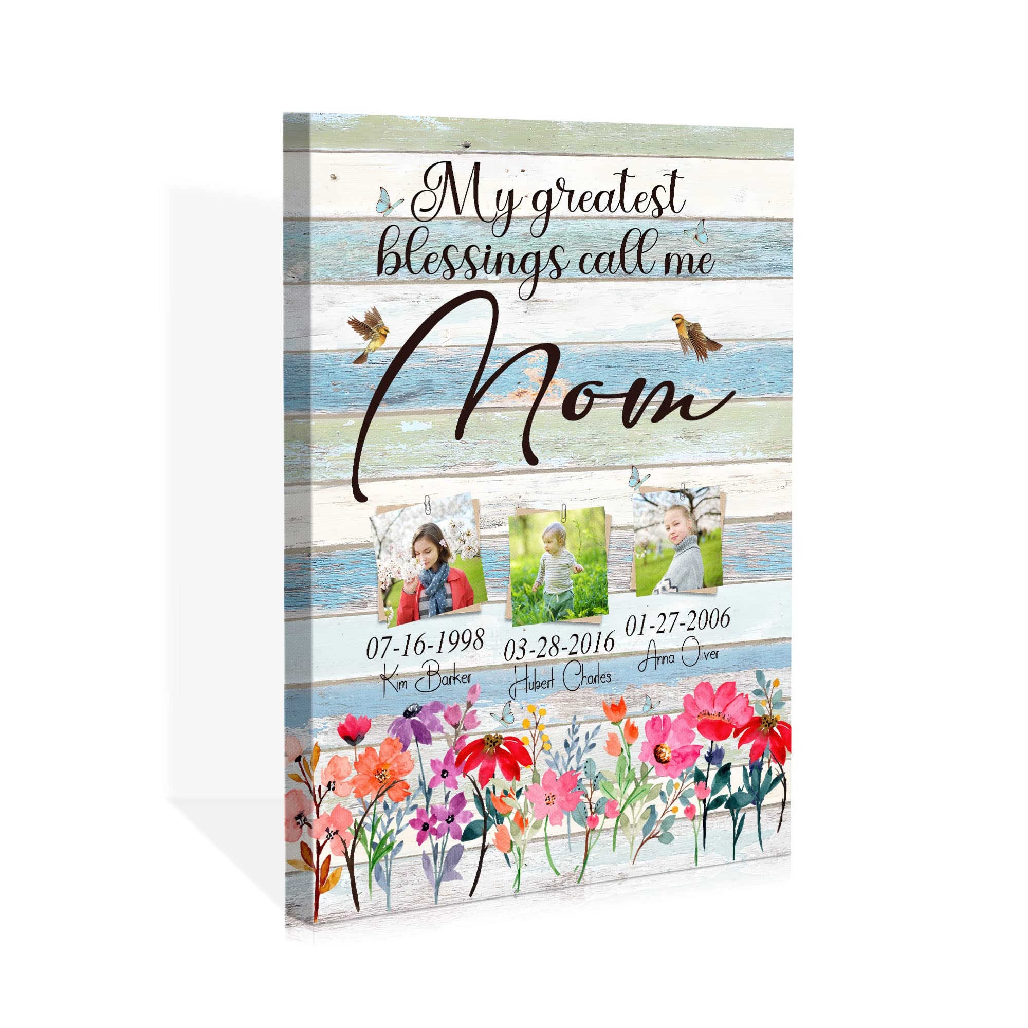 Personalized Canvas Gift for Mom - Custom Photo & Text Poster Print - Birthday & Mother's Day Present - Wall Art for Living Room, Bedroom Decor - 'My Greatest Blessings Call Me Mom' Customized Canvas