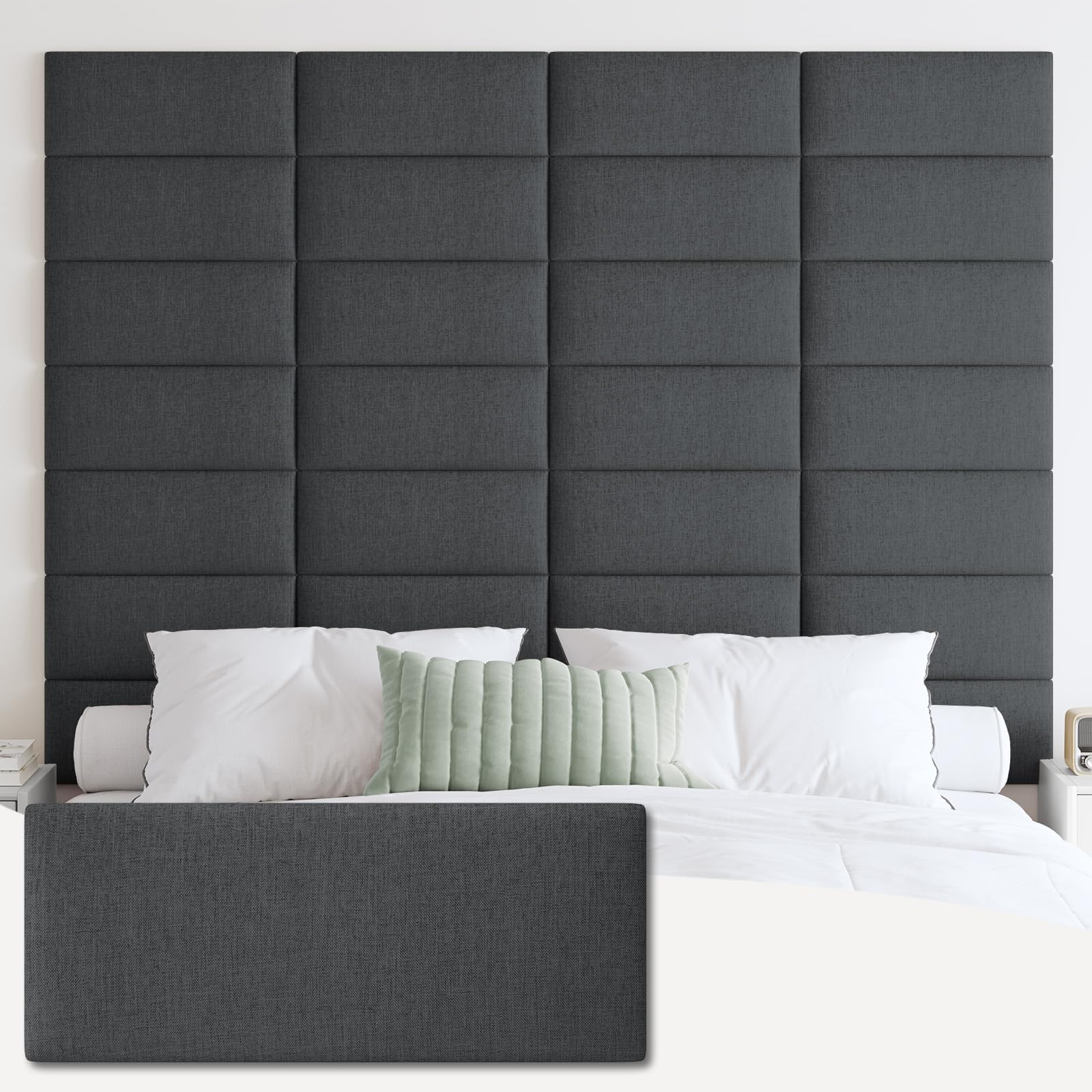 3D Soundproof Wall Panels - Upholstered Peel and Stick Headboard for Queen Size Bed, Black Tufted Bed Headboard (9 Panels, 10
