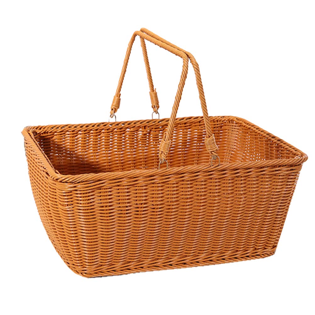 DOITOOL Large Light Brown Woven Rattan Basket - Decorative Storage Basket for Vegetables, Fruits, Flowers | Portable Picnic Basket & Home Decor Organizer | Perfect for Kitchen, Living Room, Garden & Outdoor Gatherings