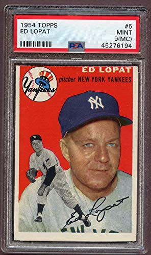1954 Topps #5 Eddie Lopat New York Yankees Baseball Card PSA 9 MINT - Perfect for Vintage Sports Memorabilia Collections and Yankees Fans