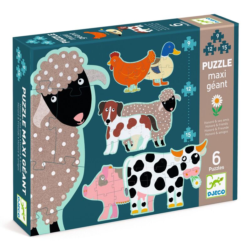 Honore & Friends 9, 12, 15 Piece Giant Jigsaw Puzzles for Kids & Adults - Fun Family Game Night, Classroom Activity, Stress Relief & Home Decor