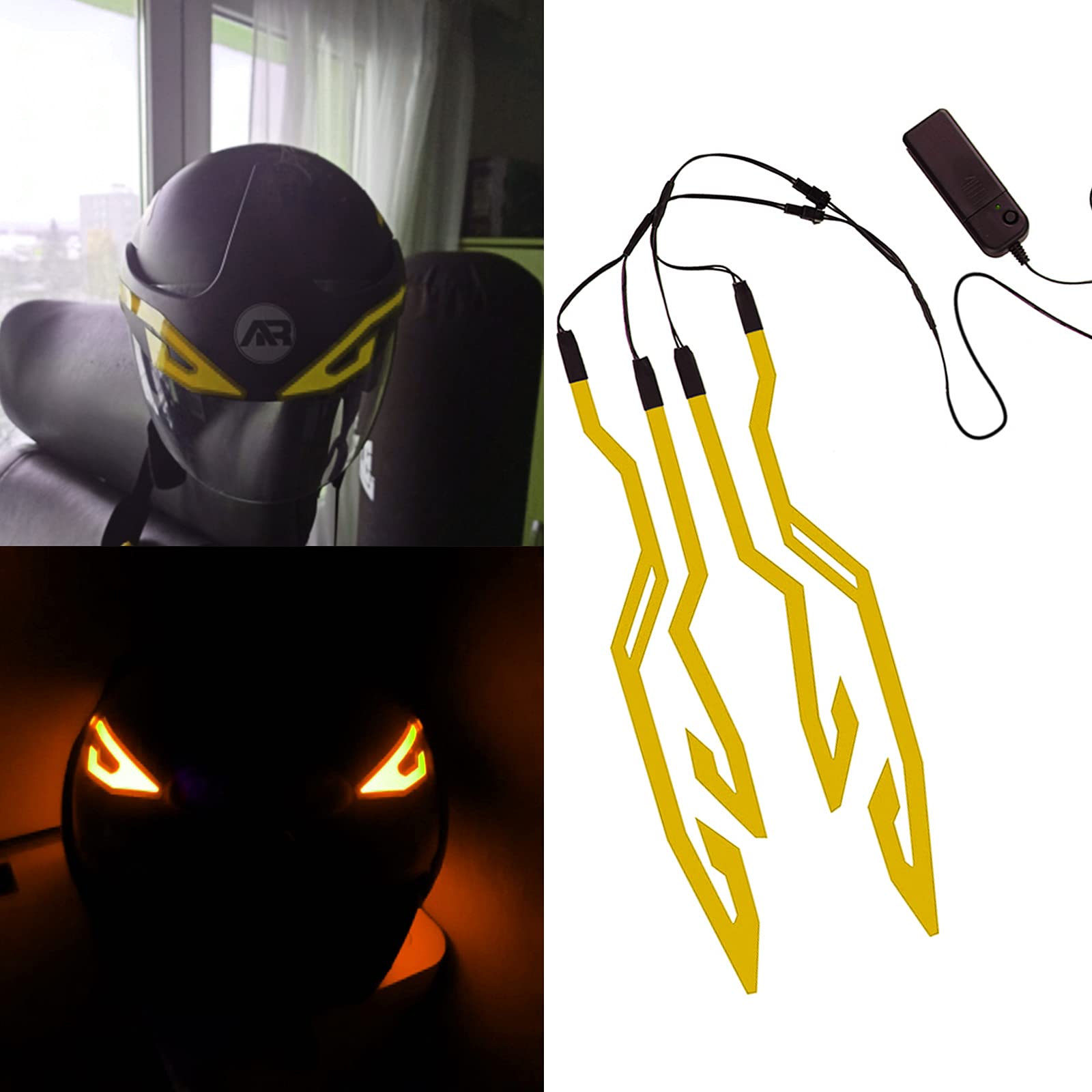 VideoPUP Motorcycle Helmet LED Light Kit - High Visibility Yellow Cycling Sticker Lights for Night Riding & Safety Signals | Perfect for Motorcycle & Bike Helmets - Ideal for Urban Commuting, Nighttime Adventures & Group Rides