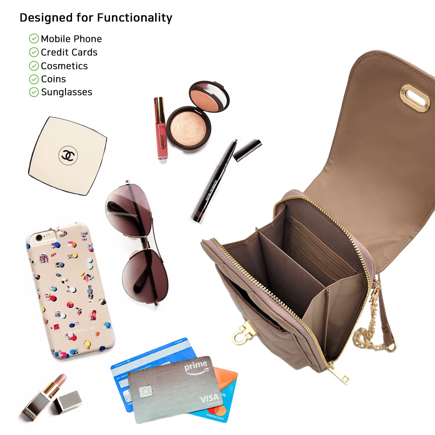 Vegan Leather Phone Crossbody Bag for Women - Small Mini Shoulder Wallet Card Holder Quilted Purse | Perfect for Travel, Shopping, and Everyday Use
