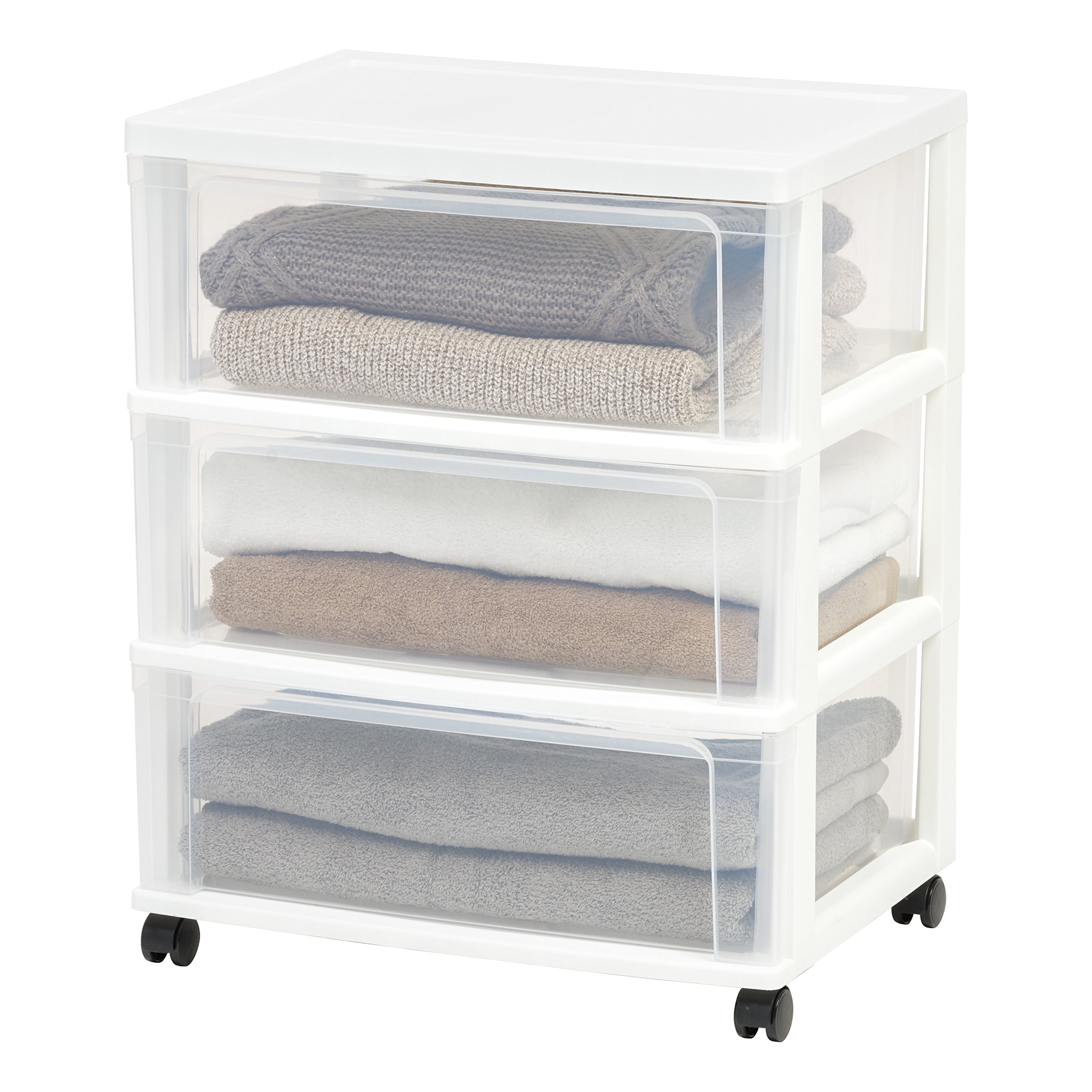 3-Drawer Rolling Storage Cart with Wheels - Plastic Organizer for Classroom, Bathroom, Dorm & Laundry Room - White/Clear - Perfect for Art Supplies, Craft Storage & Closet Organization