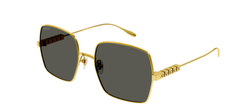 Gucci GG1434S 001 Gold/Grey Oversized Square Women's Sunglasses - Luxury Fashion Sunglasses for Women, UV Protection, Trendy Square Frame - Perfect for Beach, Driving & Outdoor Activities