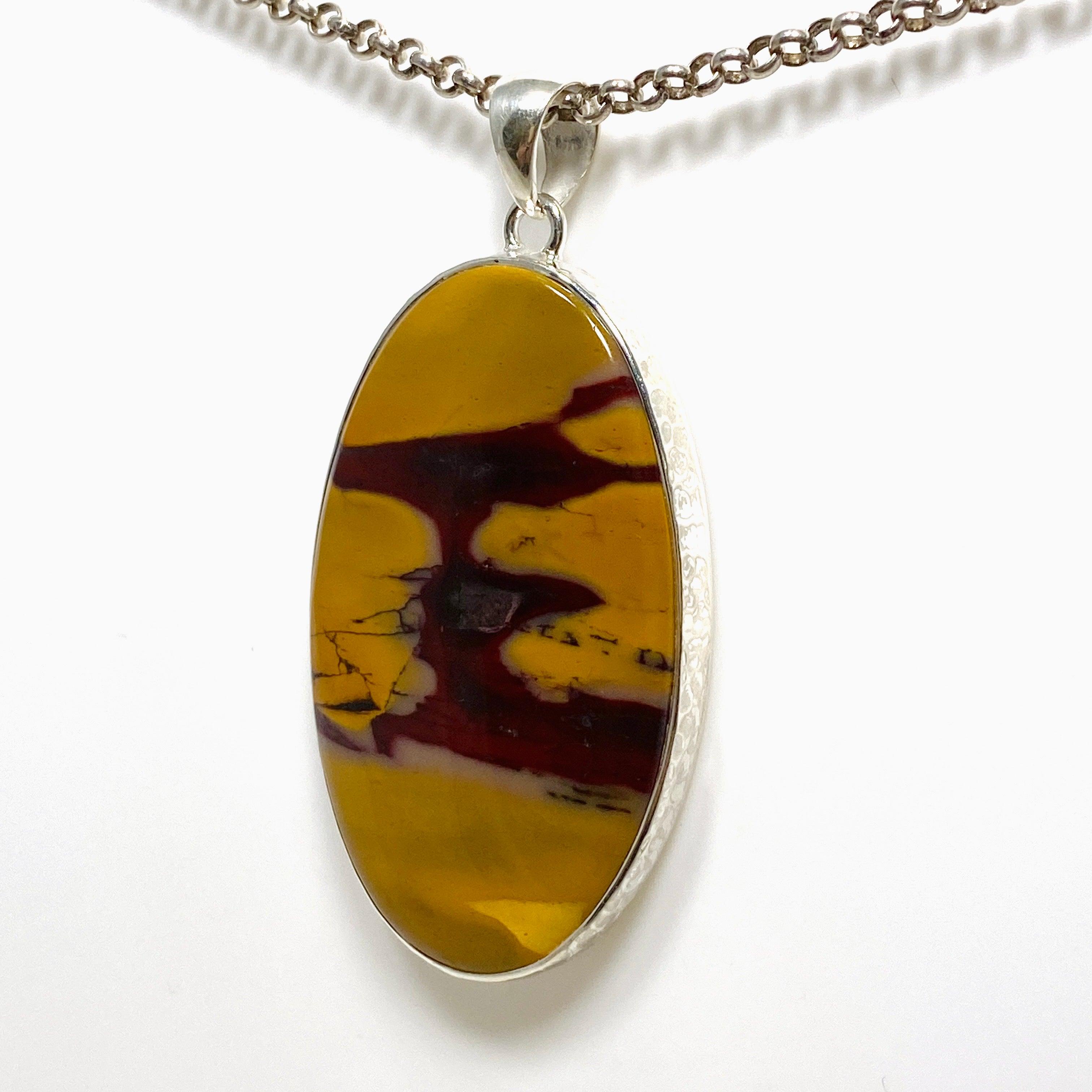 Natural Mookaite Oval Pendant Necklace - Handcrafted Hammered Sterling Silver Setting KPGJ4409 | Spiritual Jewelry, Healing Crystal Gift for Women, Meditation & Energy Work