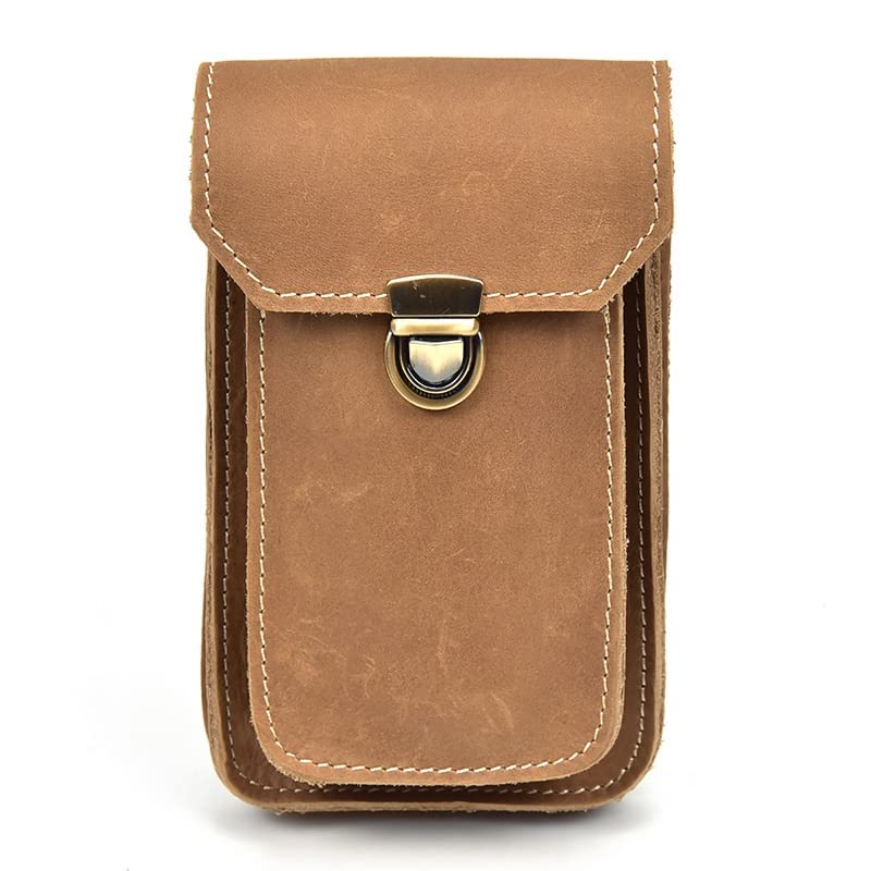QZH Men's Handmade Leather Phone Pouch - Compact Slim Minimalist Wallet Case for iPhone & Android (16x10x3cm) - Perfect for Running, Gym, Travel & Everyday Carry