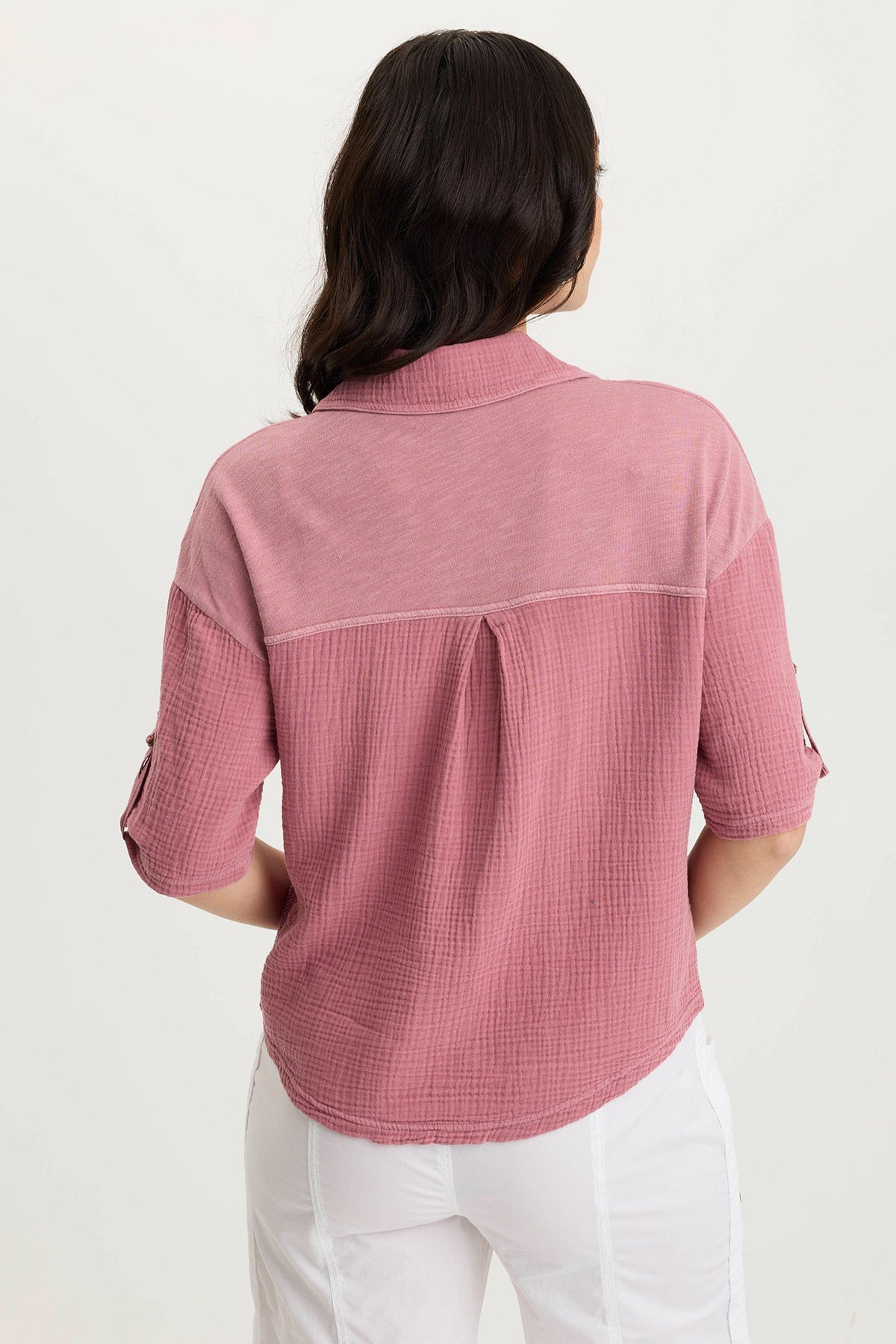Maurise Women's Gauze Jersey Tabbed Sleeve Snap Up Top - Casual Summer Blouse for Beach, Vacation & Everyday Wear