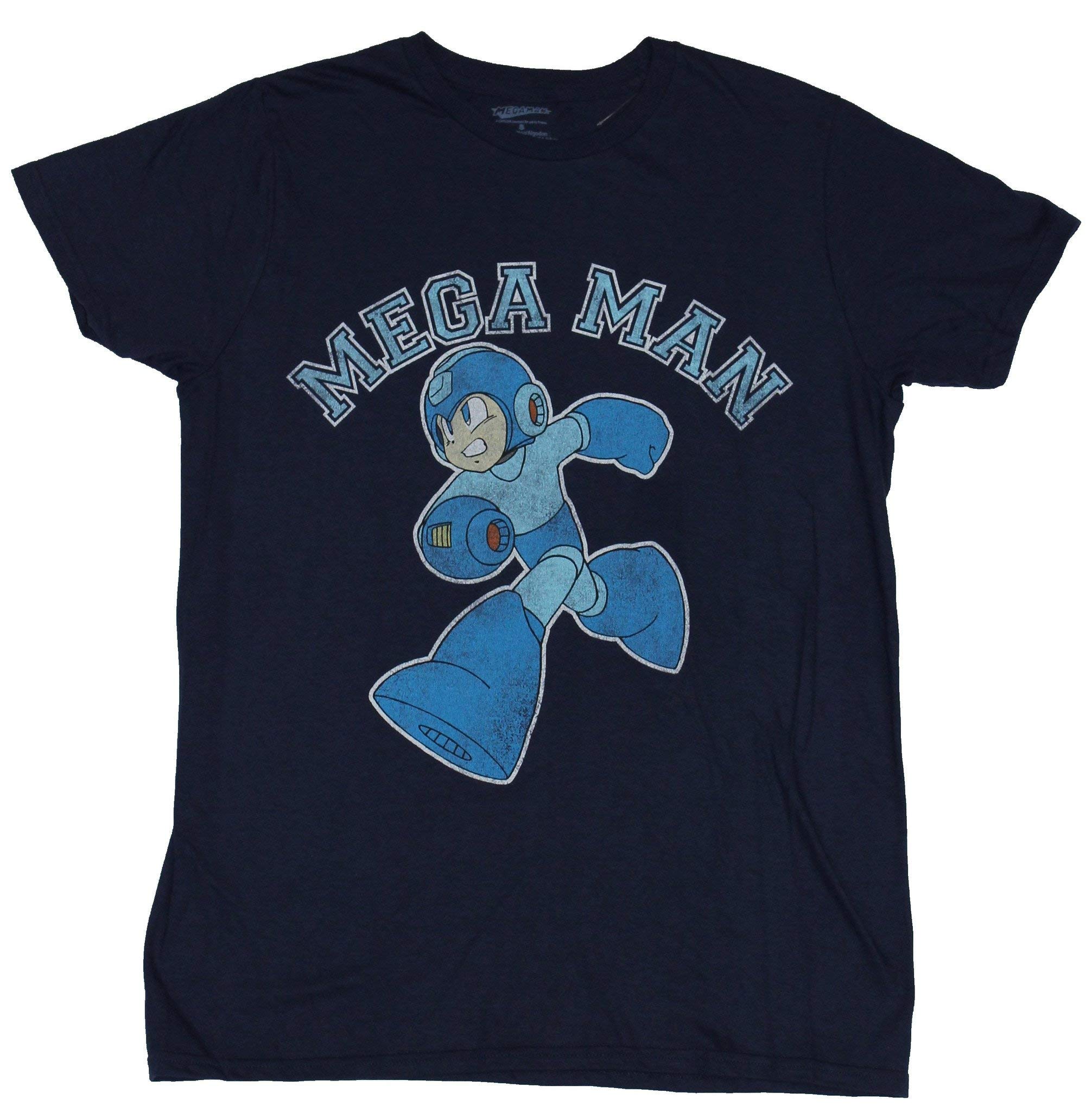 FREEZE Mega Man Men's T-Shirt - Retro Video Game Graphic Tee with Running Mega Man & Arched Logo (Small, Black) | Casual Gaming Apparel for Fans, Cosplay & Everyday Wear