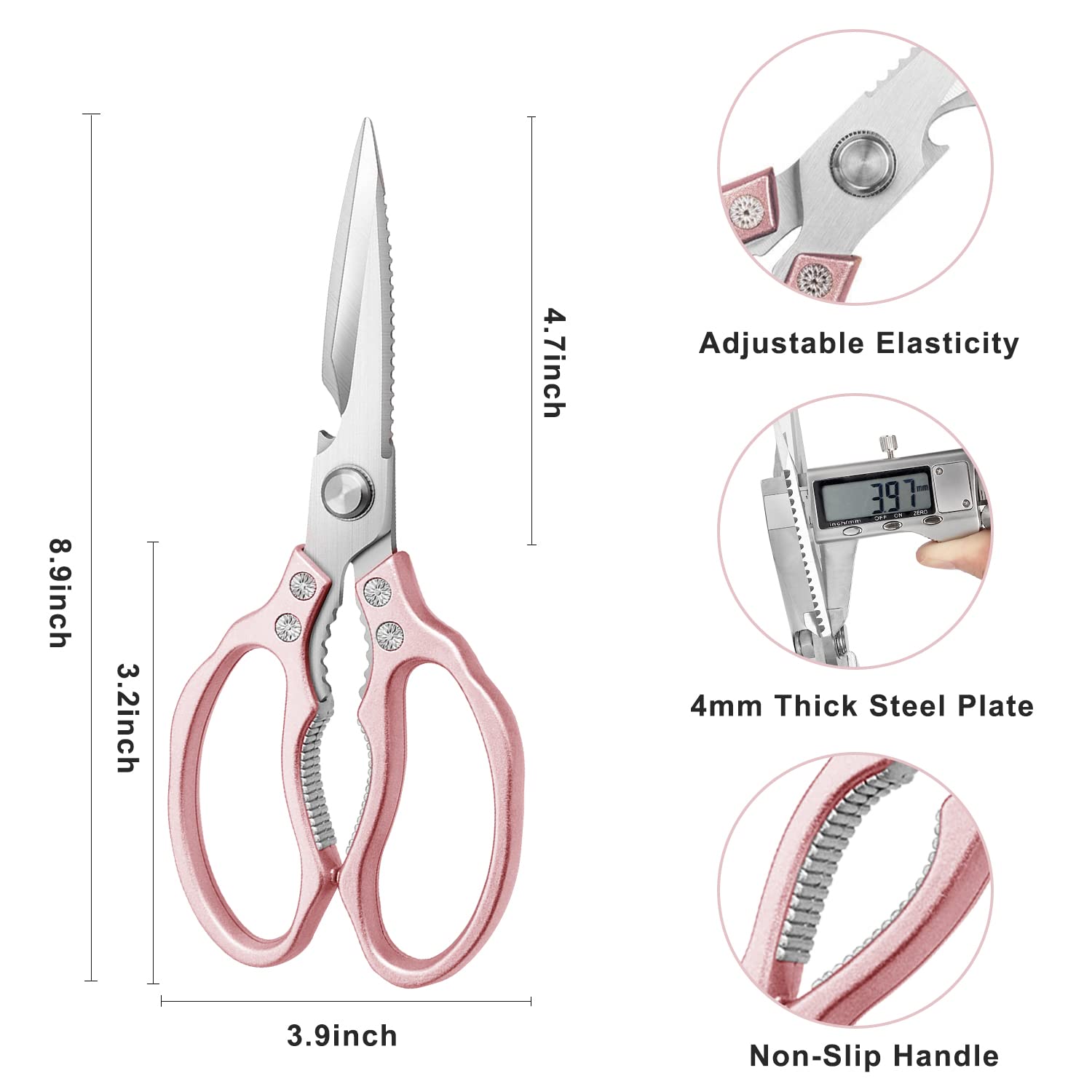 Premium Heavy Duty Kitchen Scissors - Ultra Sharp Stainless Steel Cooking Shears for Meat, Chicken, Fish & Herbs | Dishwasher Safe Rose Gold Kitchen Accessories | Perfect for Food Prep, Poultry Cutting & Bread Slicing