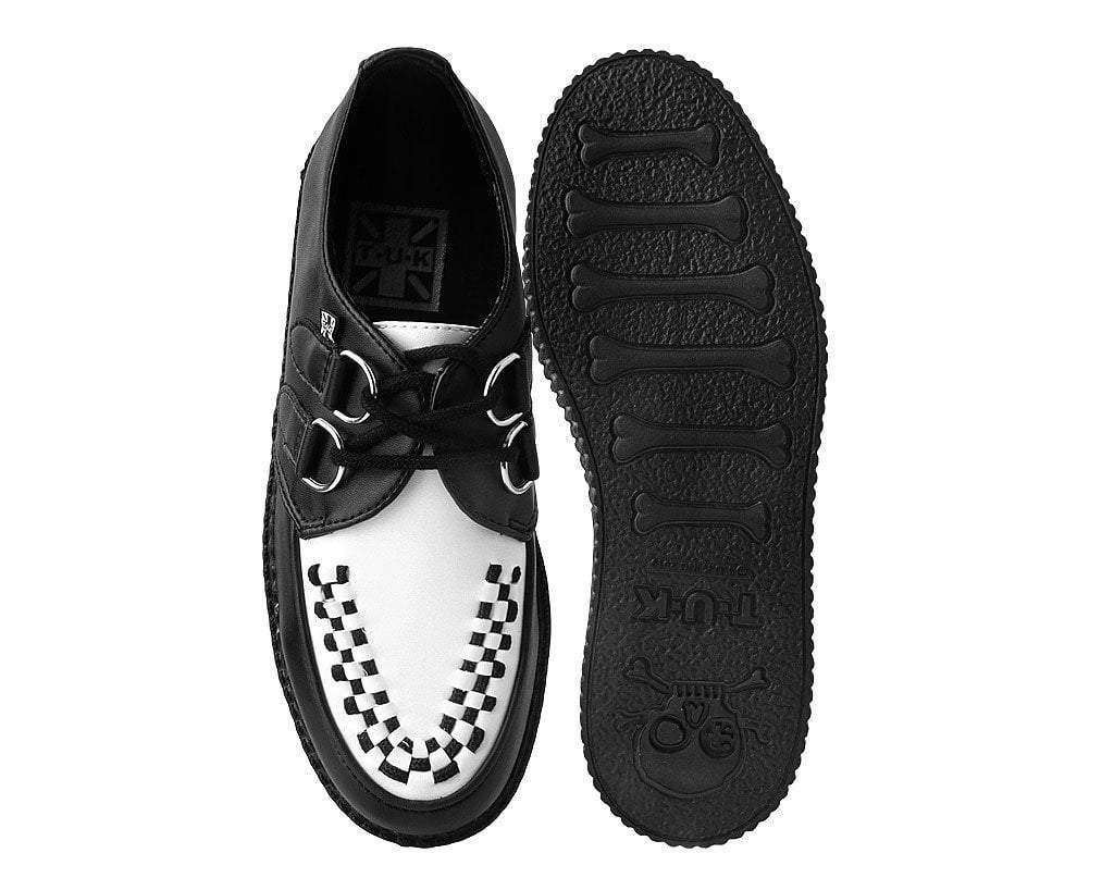 Black & White TUKskin™ Viva Low Creeper Shoes - Punk Rock Vegan Leather Platform Sneakers for Women | Perfect for Concerts, Night Out & Alternative Fashion