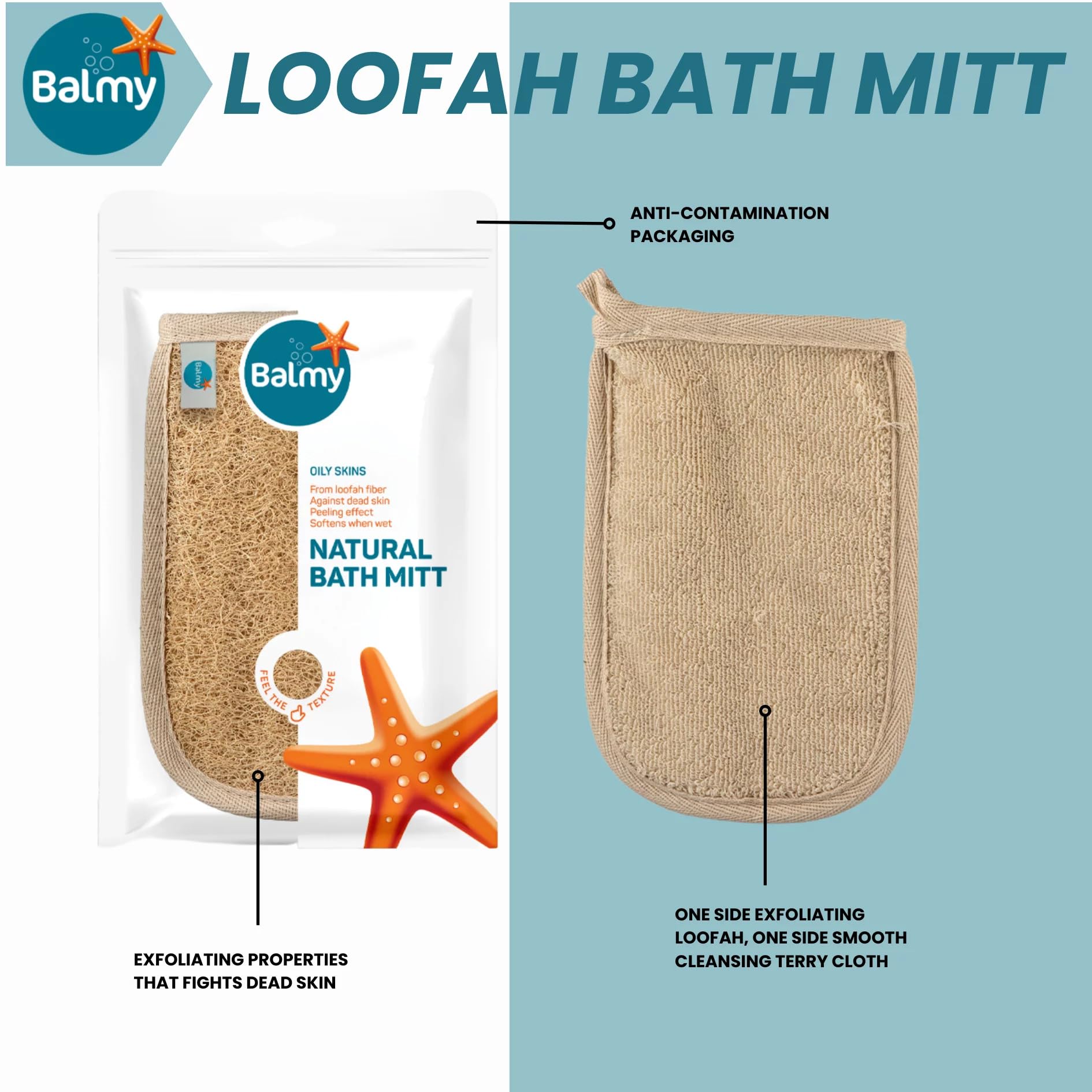Natural Loofah Sponge Bath Glove - Exfoliating Mitt for Soft Skin | Organic Body Scrubber for Shower & Spa | Perfect for Dry Brushing, Dead Skin Removal & Relaxing Bath Time