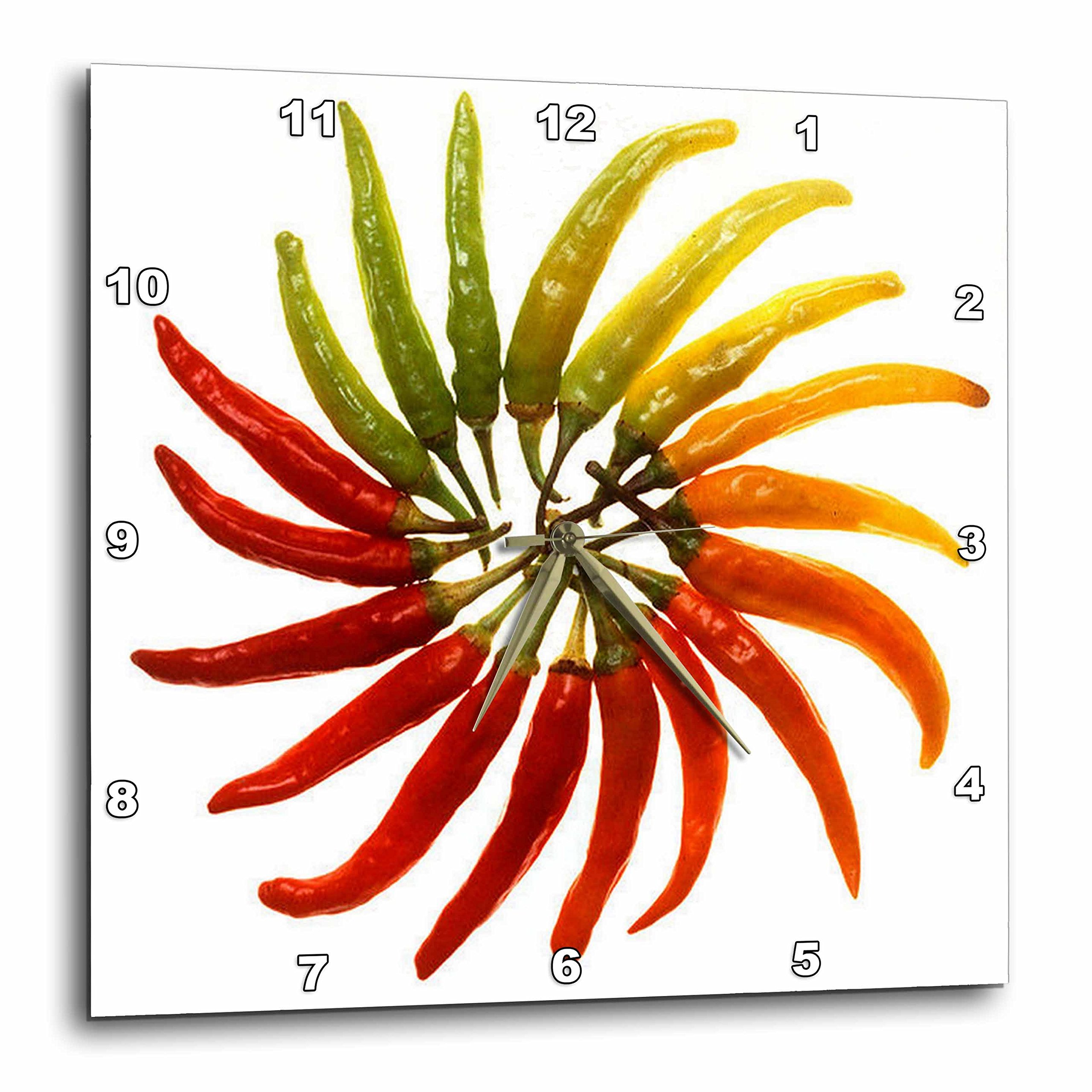 3dRose DPP_46855_3 Red Hot Chili Peppers Wall Clock - 15x15 Inch Kitchen Decor, Spicy Theme Home & Office Decoration, Perfect for Music Fans & Mexican Cuisine Lovers