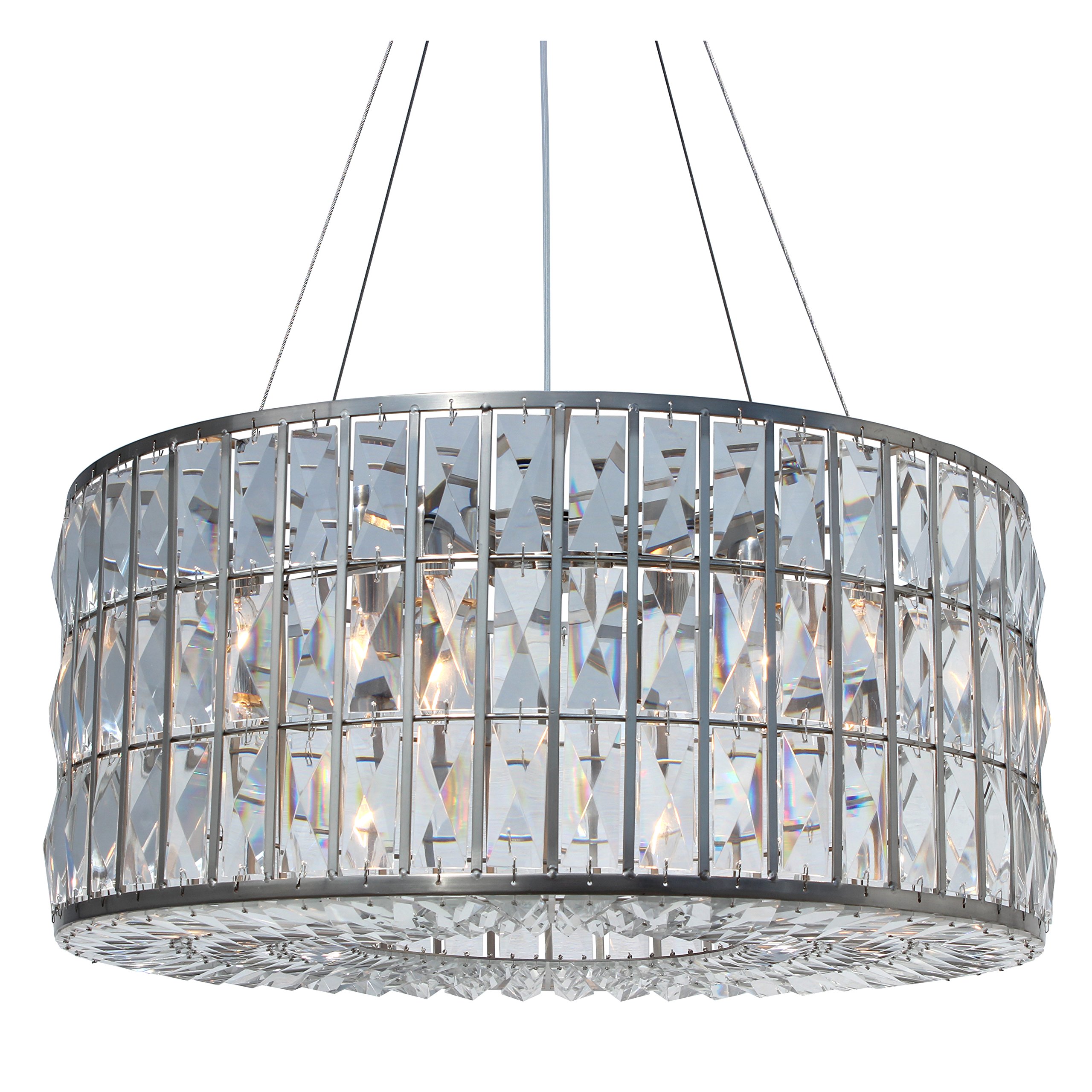 LightUpMyHome Monroe Round Clear Crystal Chandelier - Brushed Nickel Finish | Elegant Dining Room & Entryway Lighting Fixture
