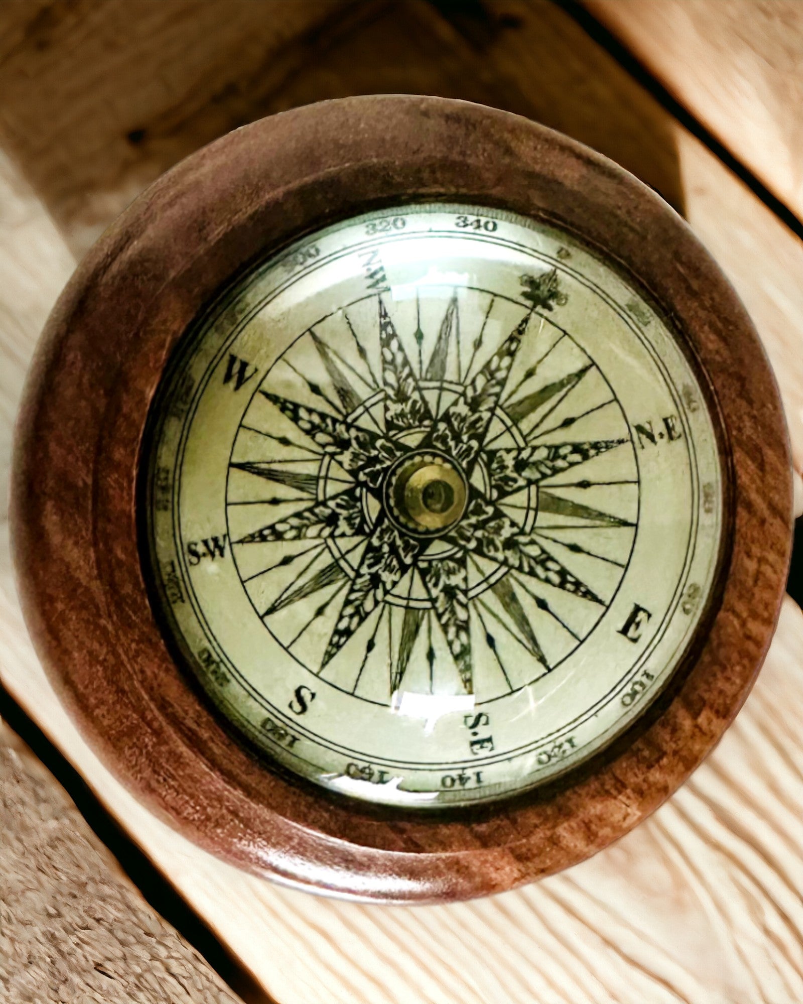 Handcrafted Wooden Sailing Compass with Custom Engraving - Premium Nautical Decor for Home, Office & Boat - Perfect Gift for Sailors & Travel Enthusiasts